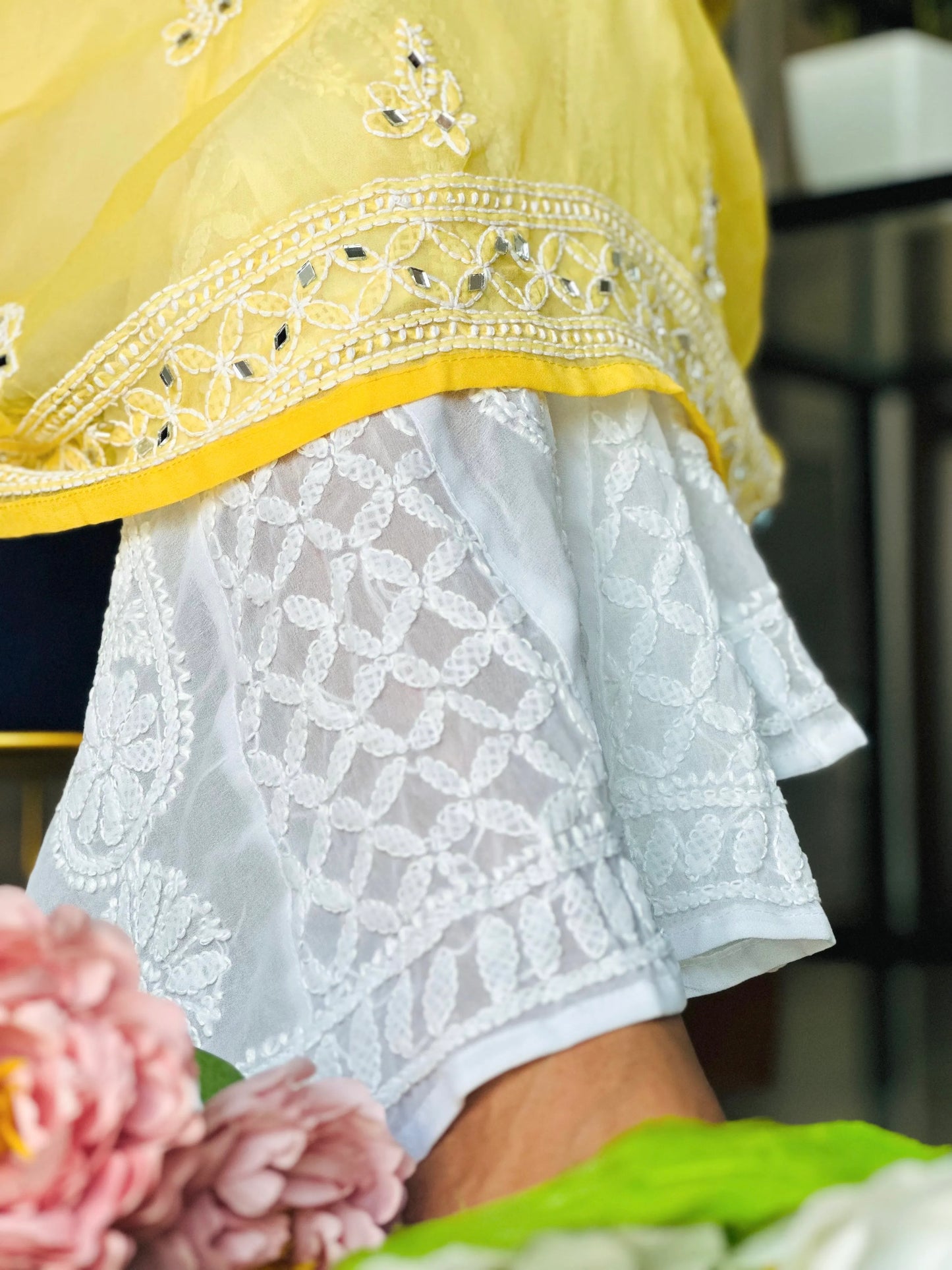 Sunflower Yellow Noor Mirror Chikankari