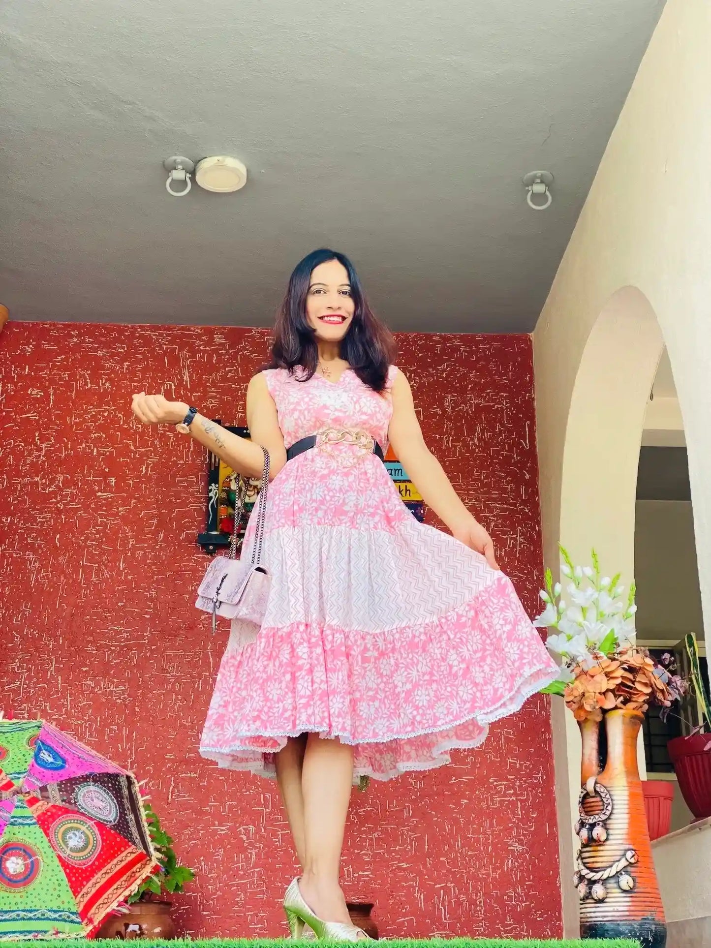 Pearl Pink Jaipuri Frill Twirl Dress