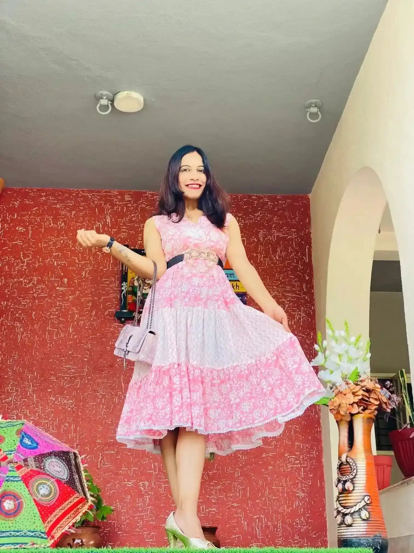 Pearl Pink Jaipuri Frill Twirl Dress - Passion for Fashion by Shivani