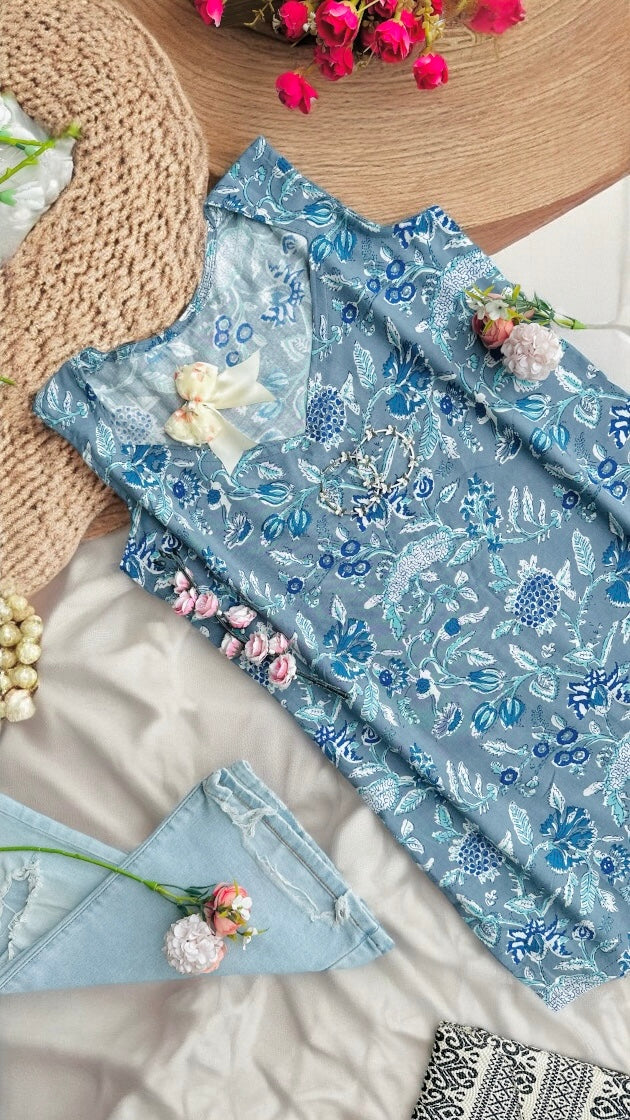 Grey Kalamkari Budget Kurta