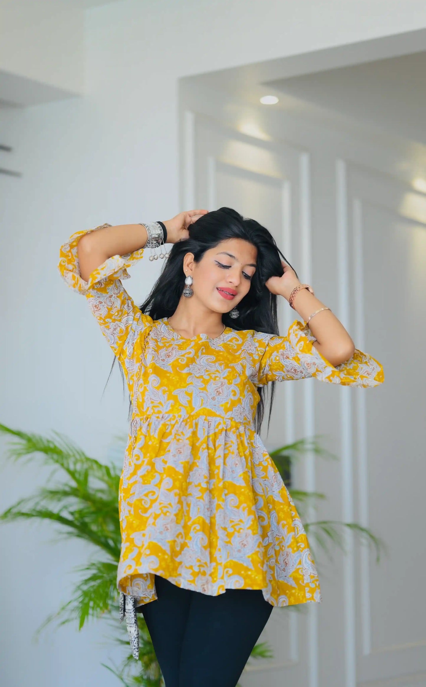 Mustard Kalamkari Jaipuri Short Top