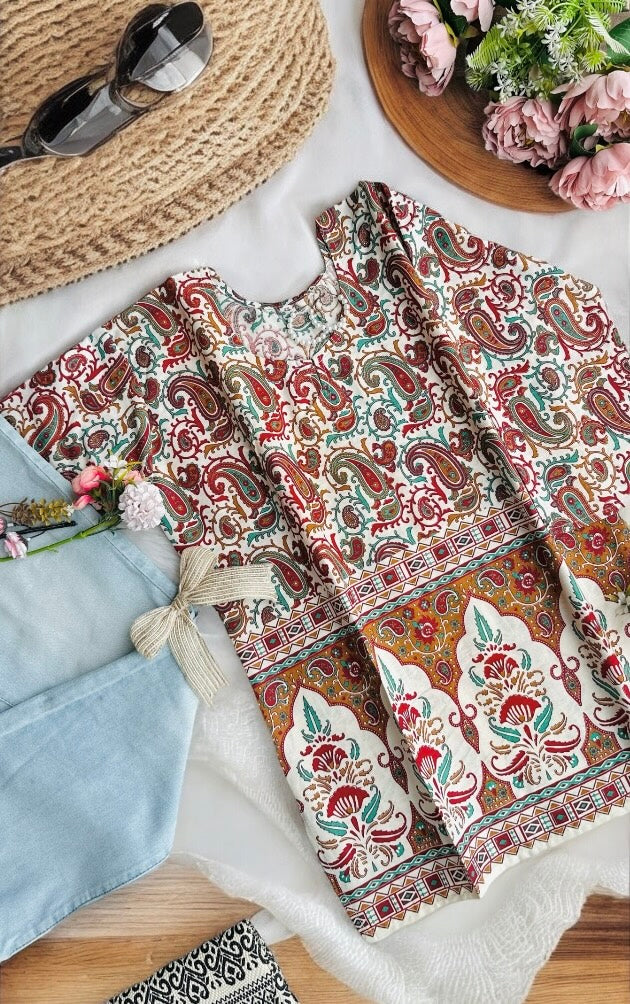 Jaipuri Maroon Kairi Short Kurta