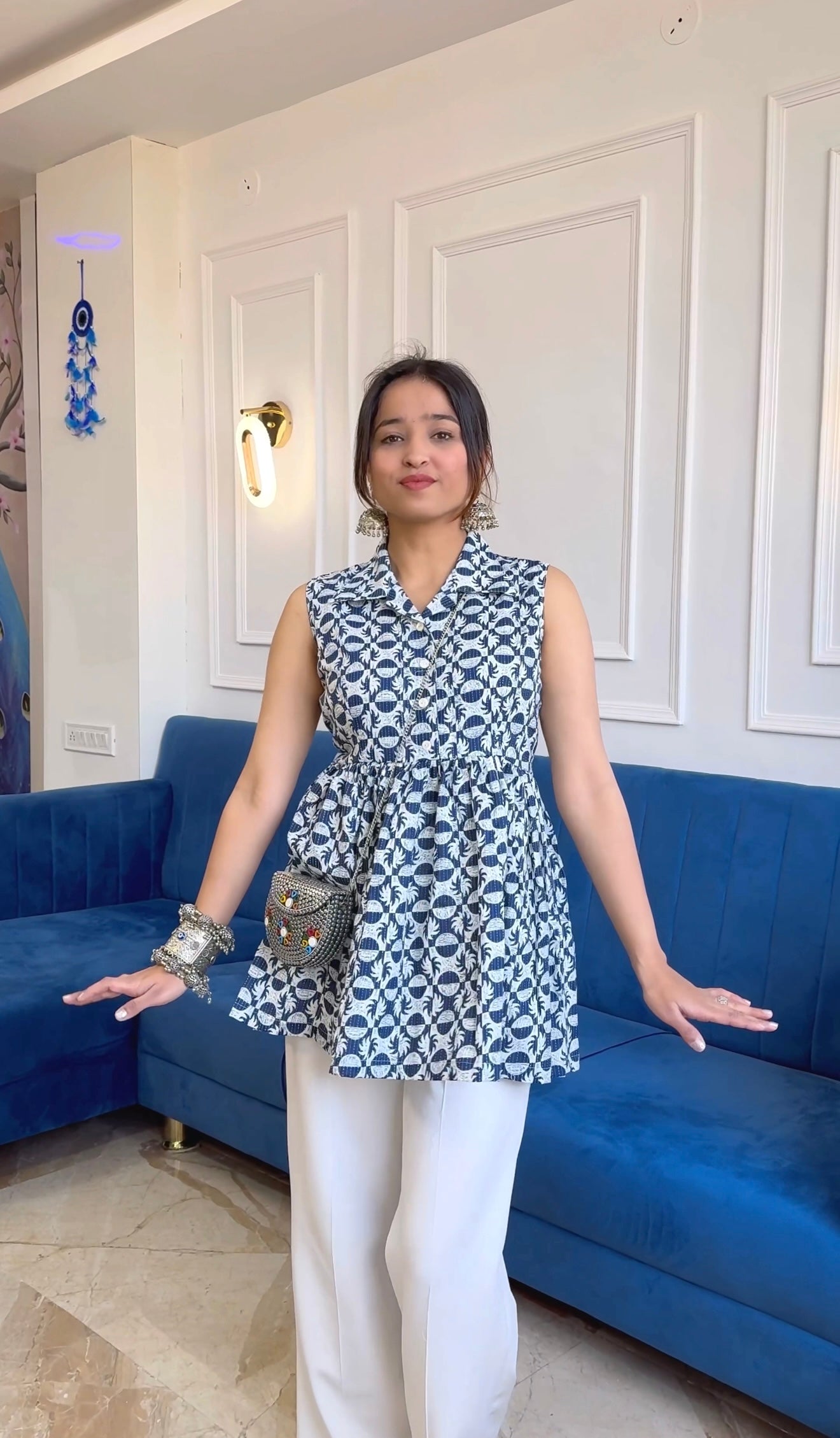 Manie’s Blue Jaipuri Short Top