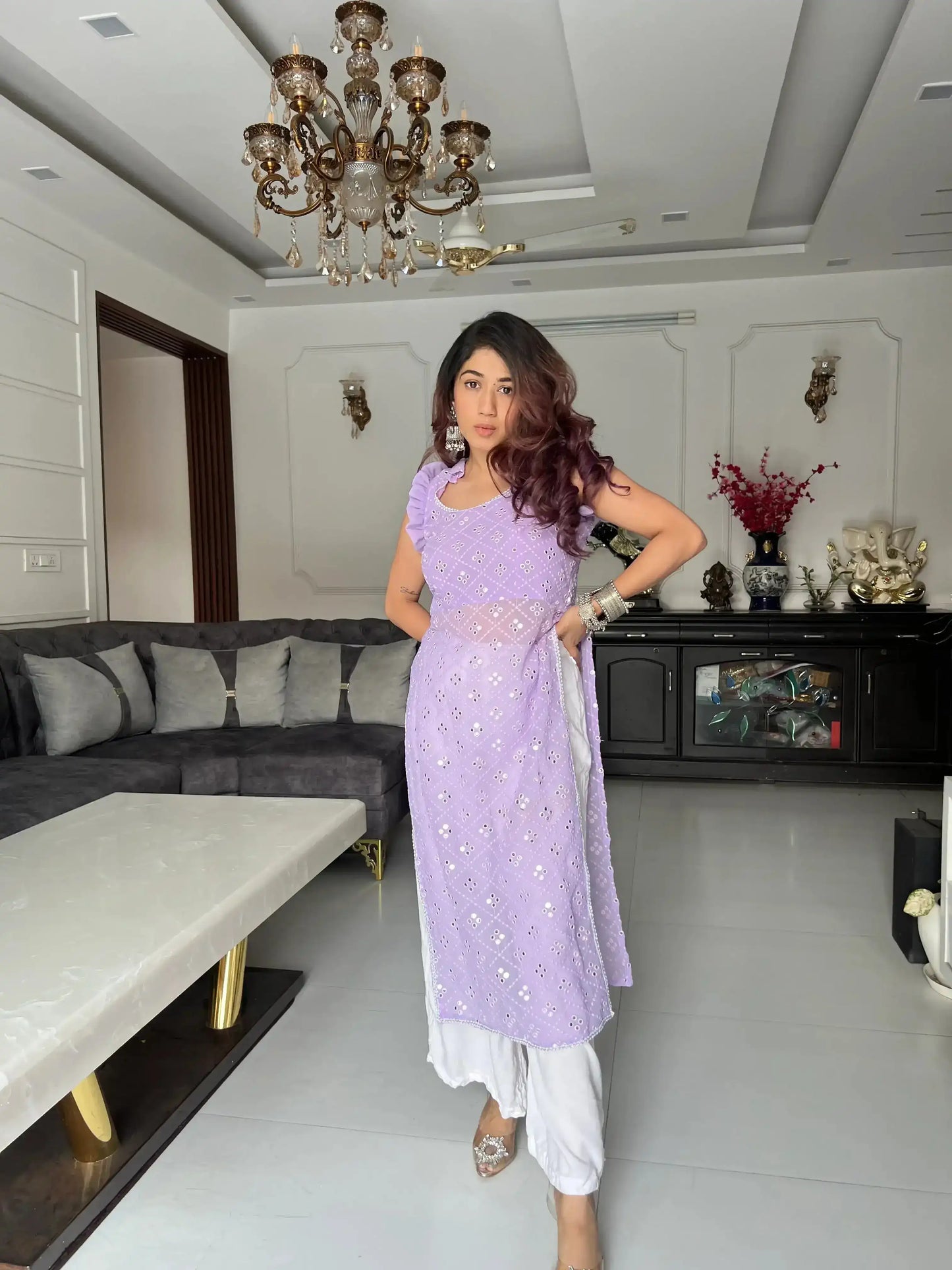 Surabhi's Lilac Gulnaz Frill Kurta - Passion for Fashion by Shivani