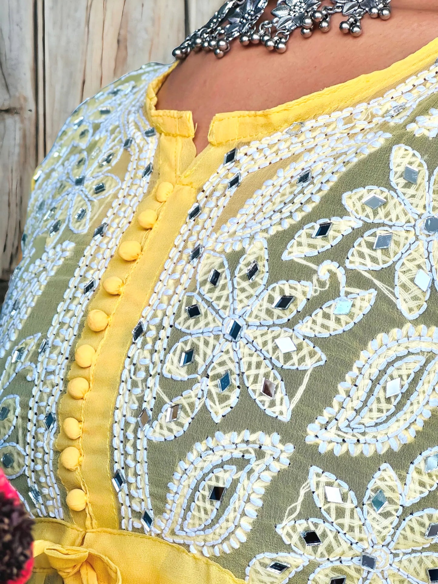 Sunflower Yellow Noor Mirror Chikankari