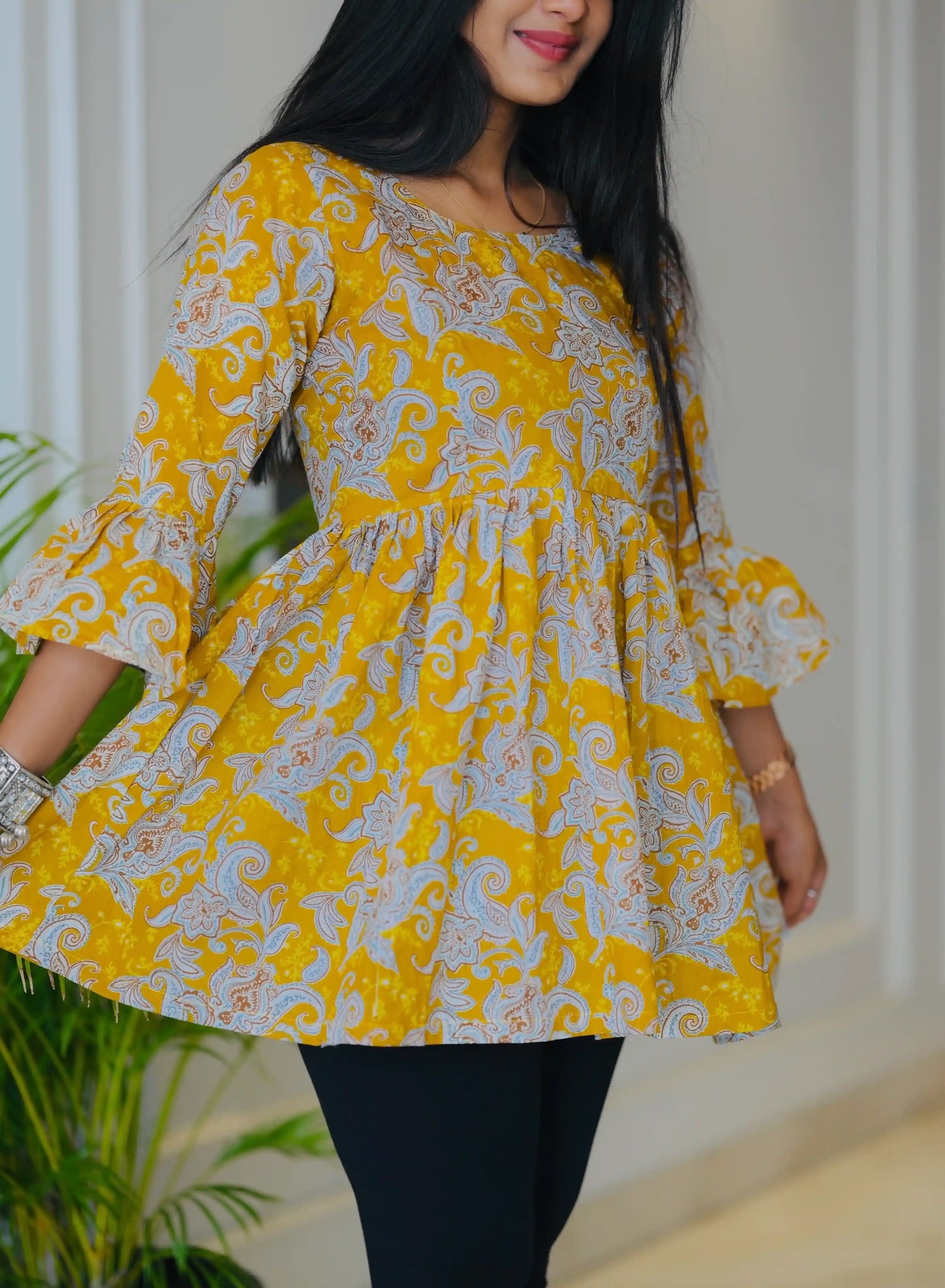 Mustard Kalamkari Jaipuri Short Top
