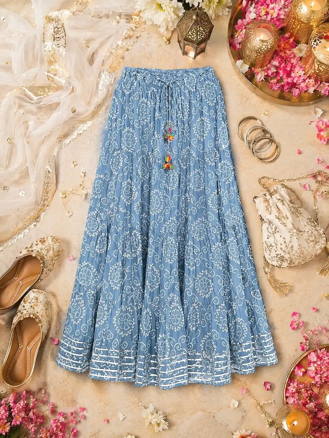 Jaipuri Grey Bandhej Twirl Skirt