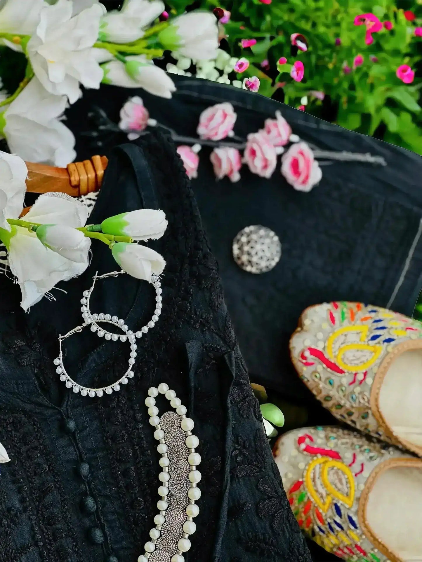 Whimsical Black Noor Chikan Cord Set - Passion for Fashion by Shivani