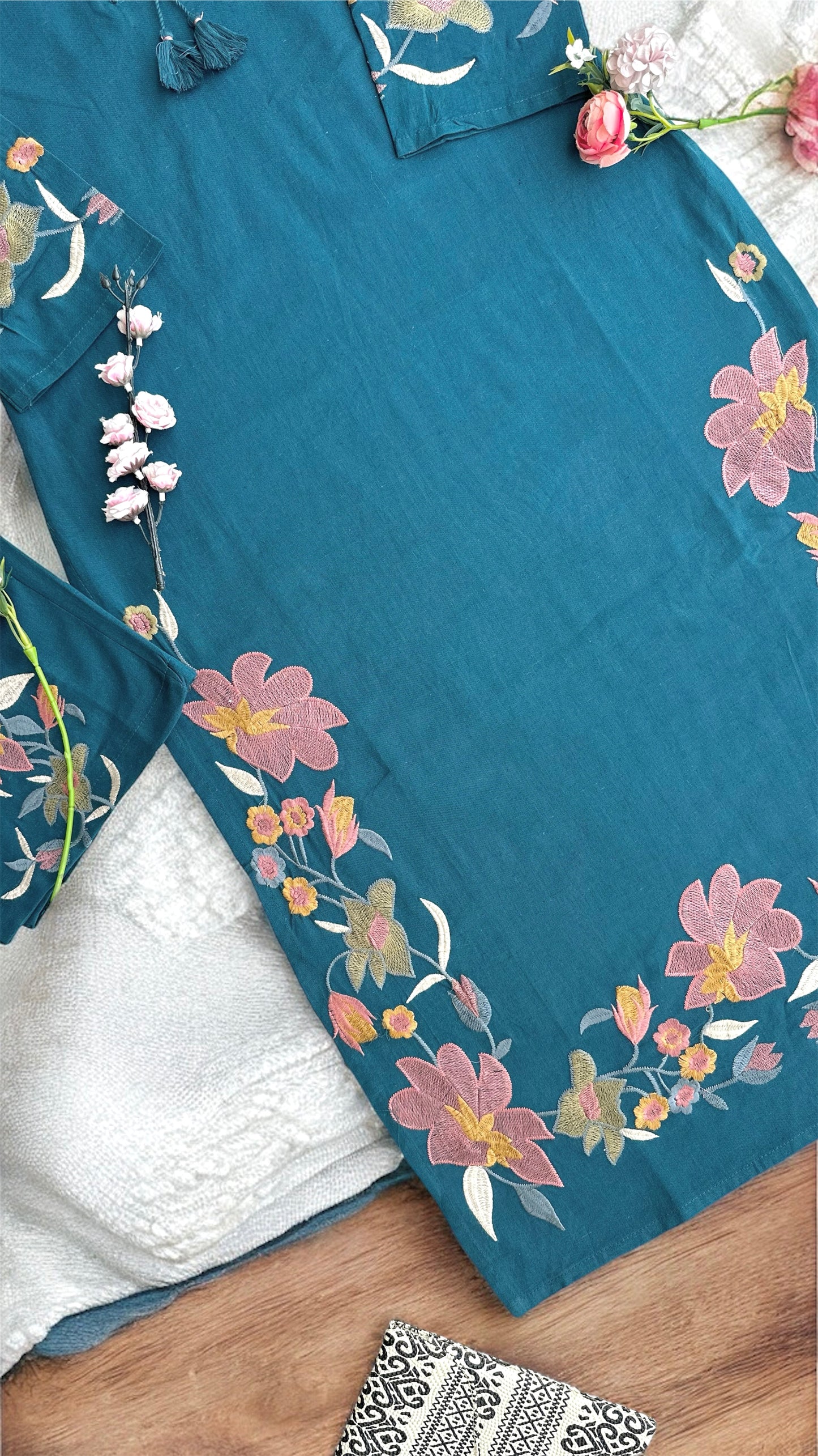 Meher Teal Bloom Embroidered Suit