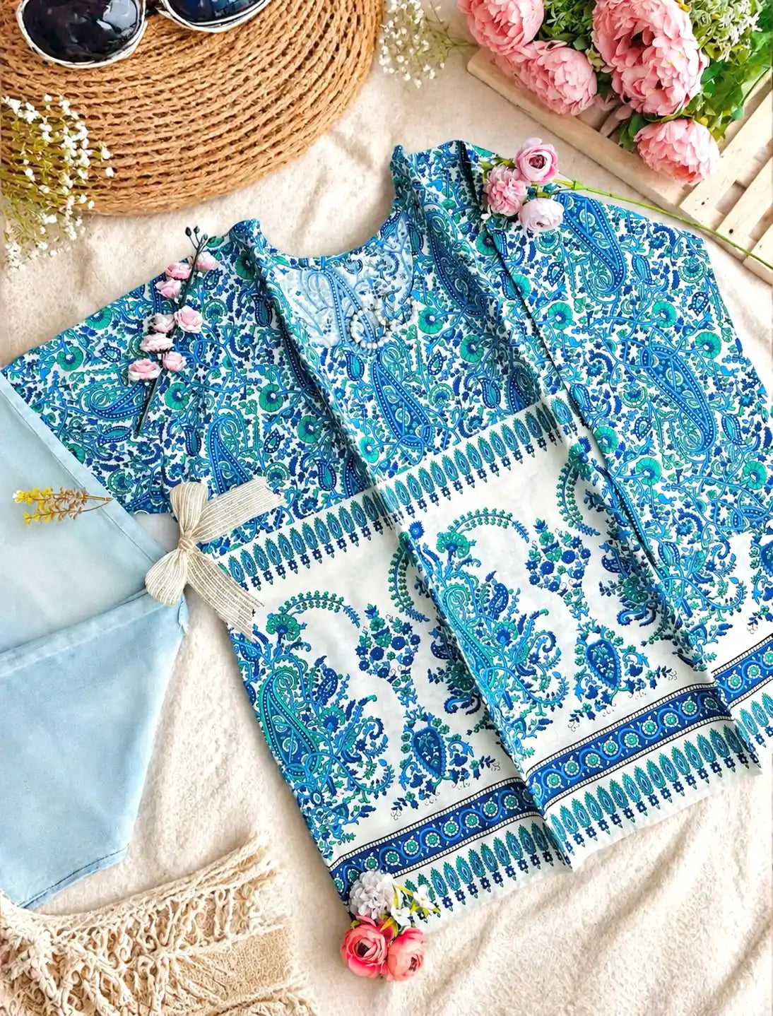Jaipuri Blue Kairi Short Kurta