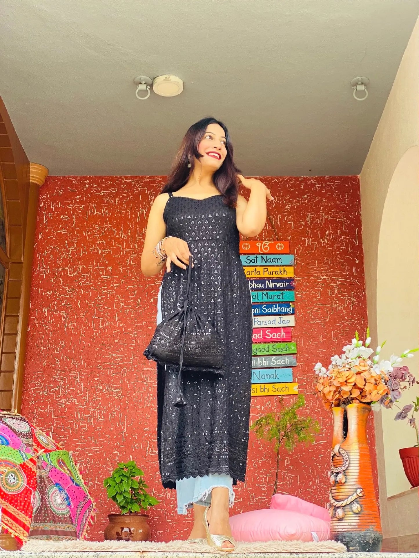 Twilight Black Sequence Gulnaz Kurta