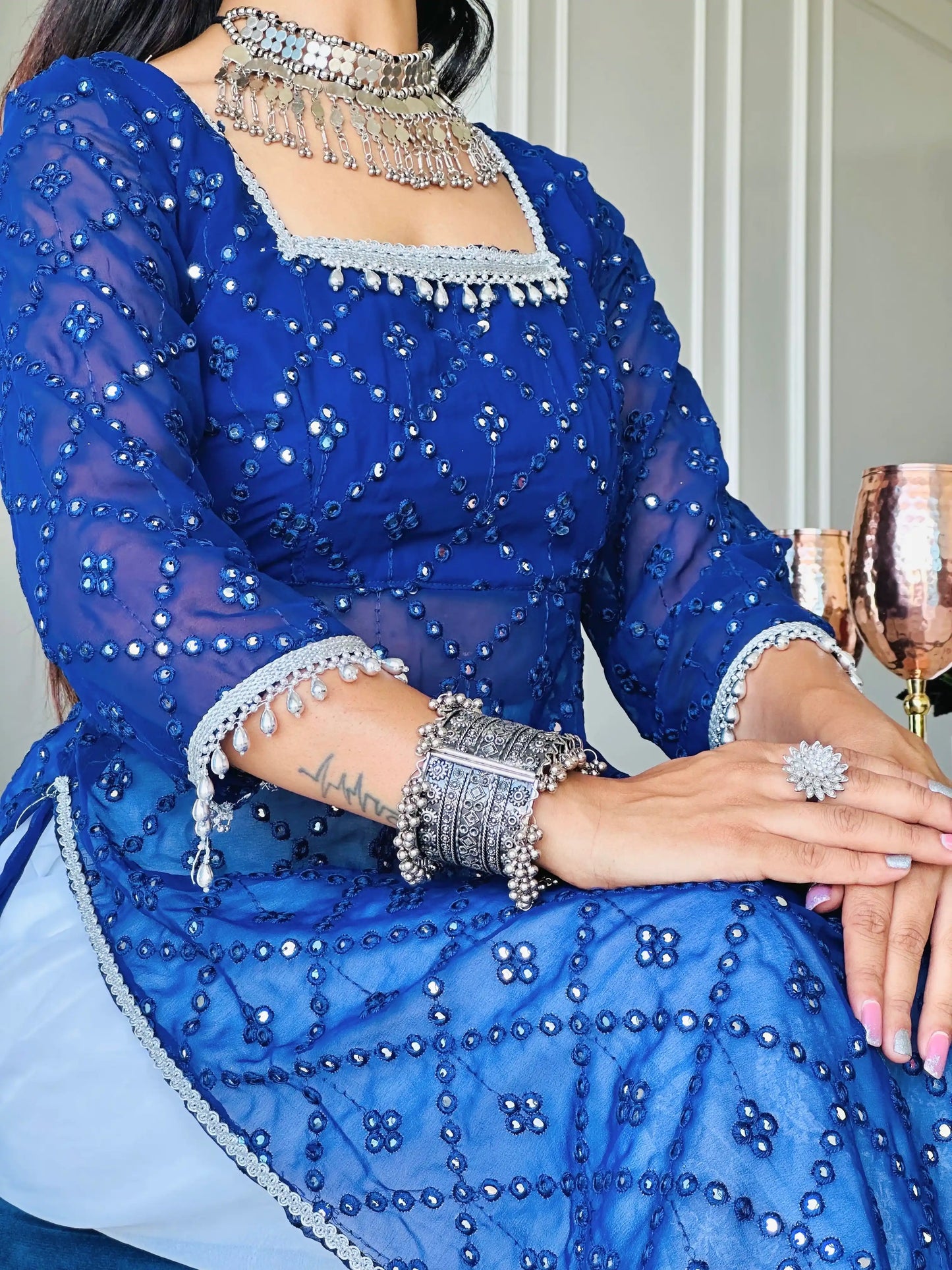 Royal Blue Mirror Gulnaz Kurta