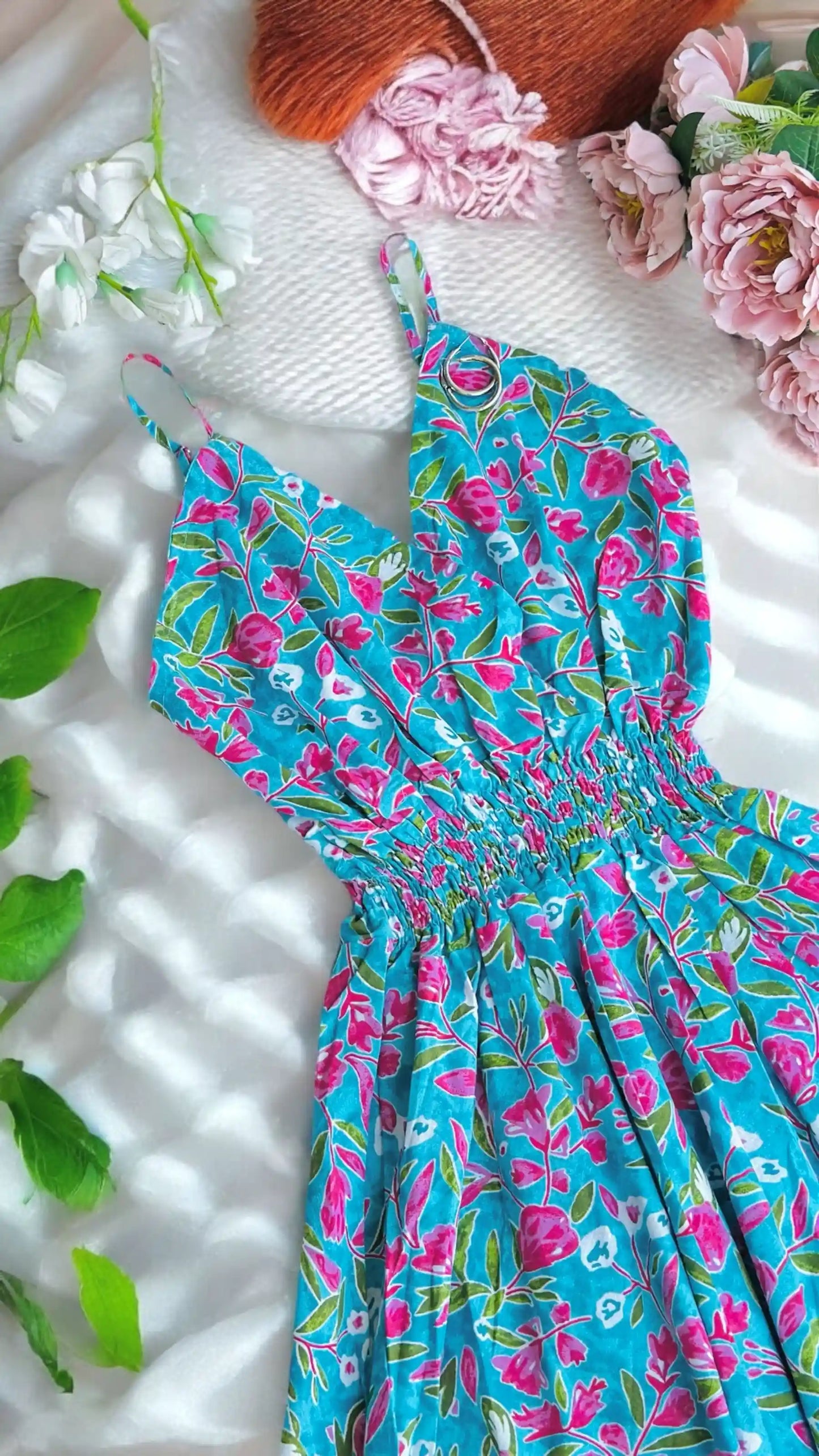 Floral Blue Smoky Twirl Dress