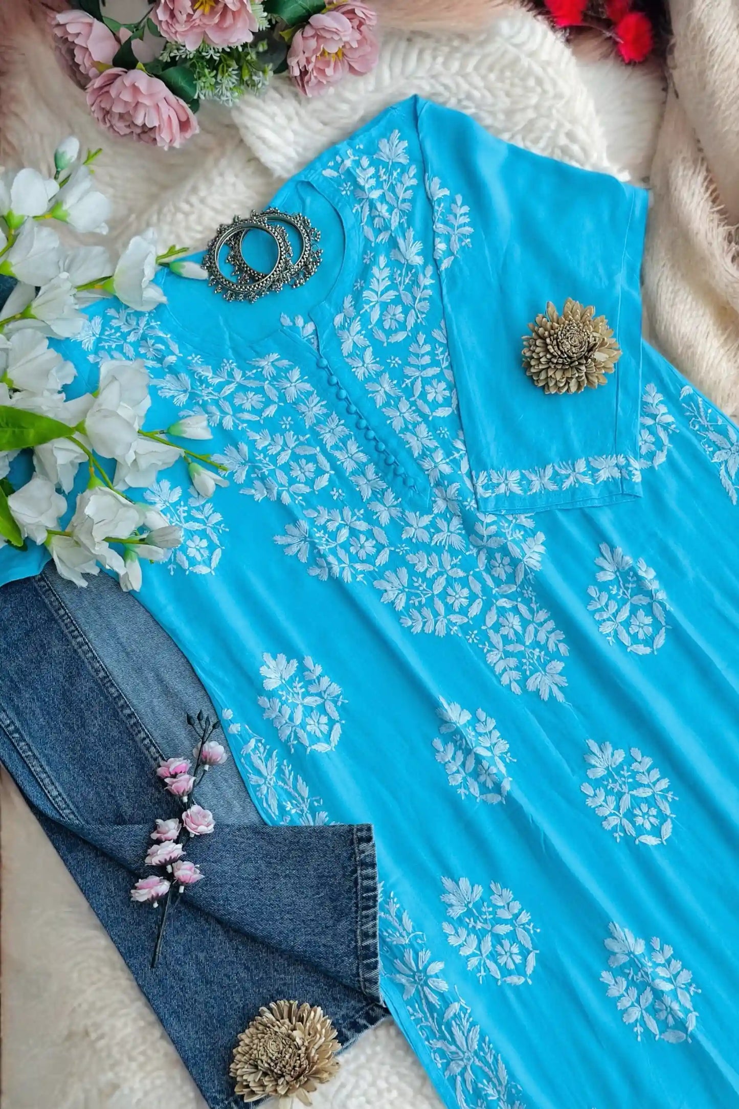 Blush Blue Gulzar Chikan Kurta