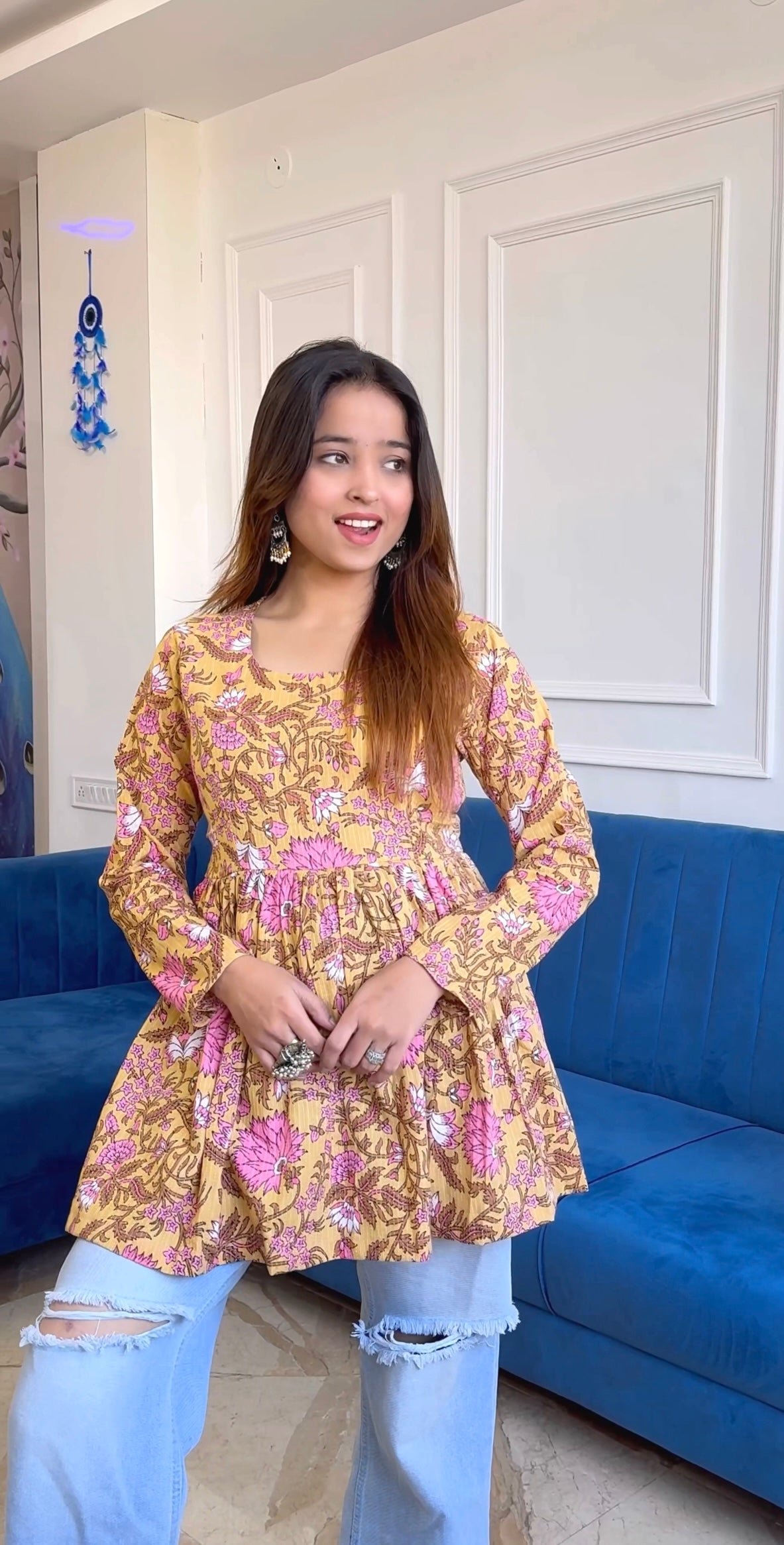 Manie’s Yellow Jaipuri Short Top