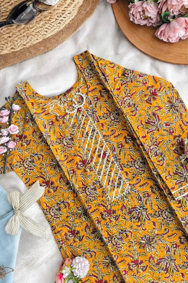 Jaipuri Mustard Kalamkari Short Kurta