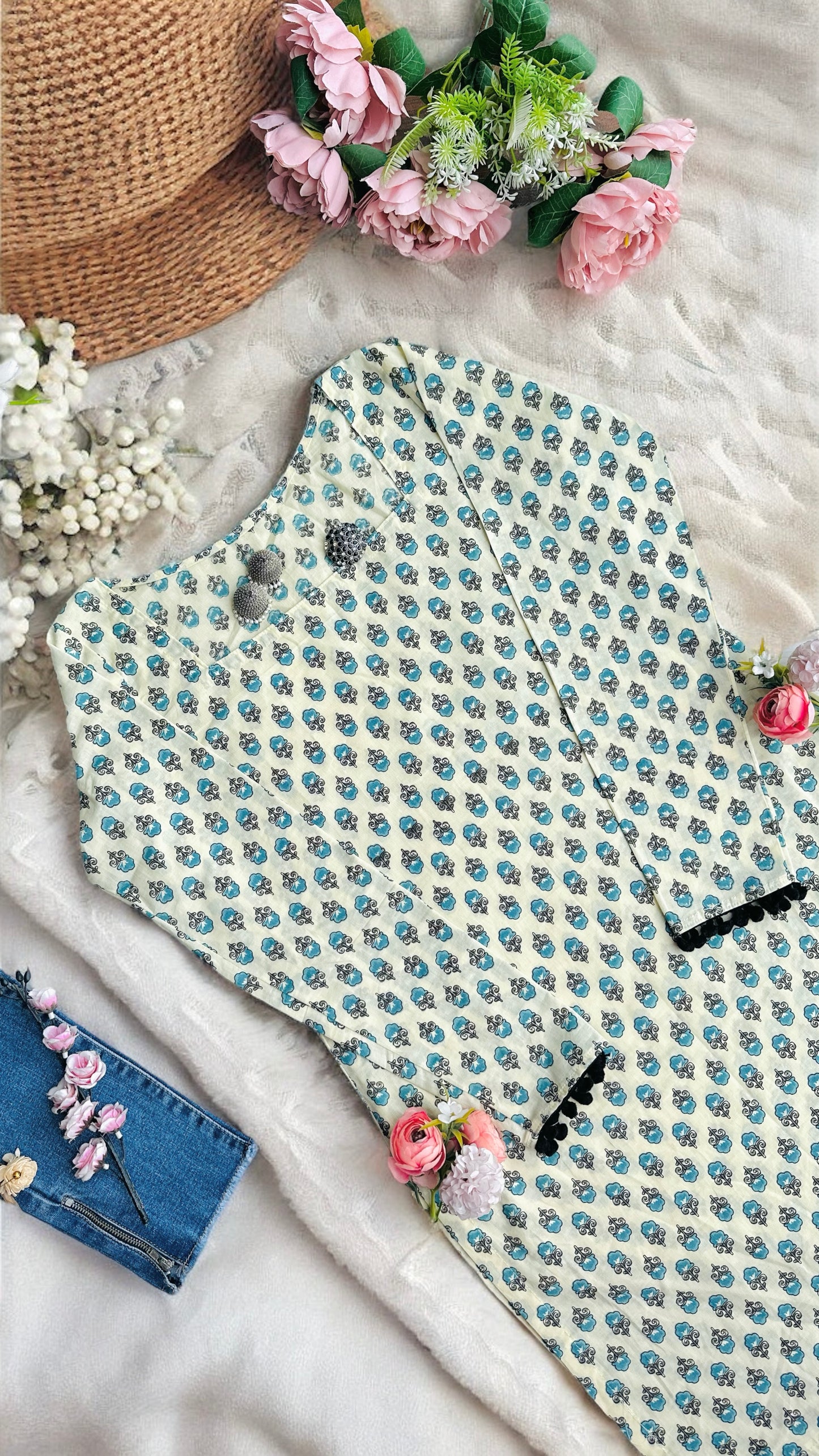Blue Block Hand Printed Kurta
