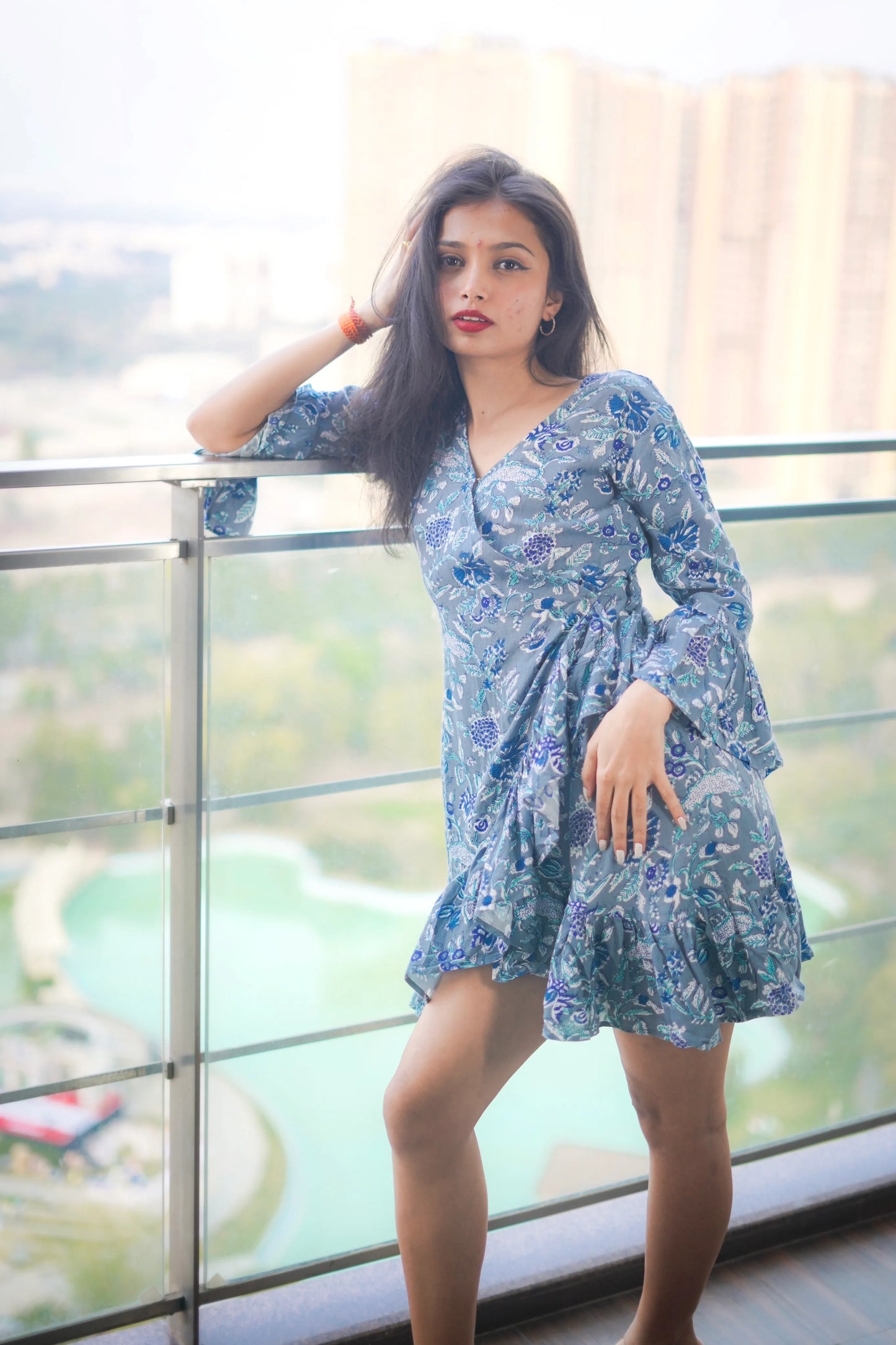 Pearl Grey Jaipuri Frill Twirl Dress