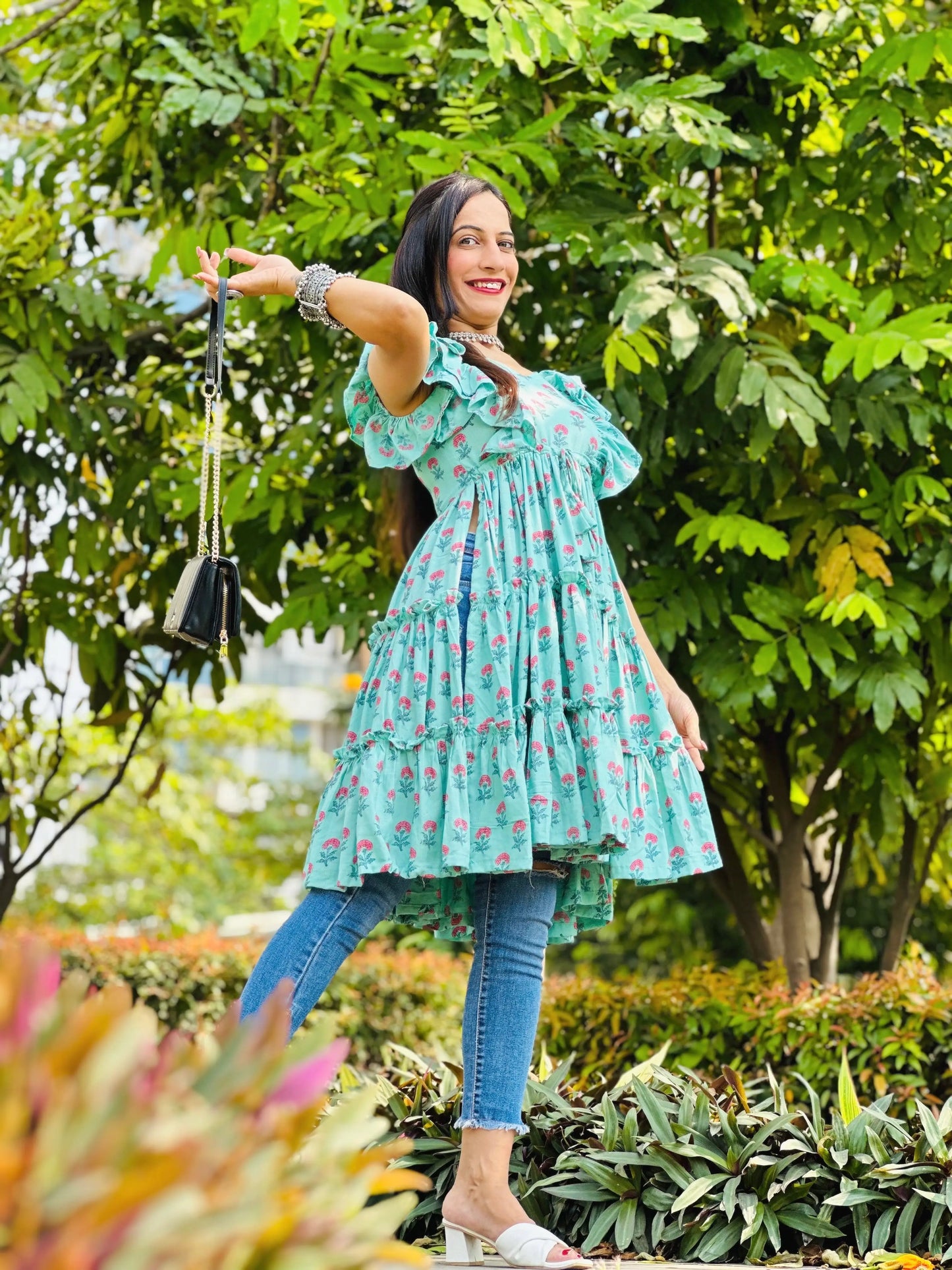 Classic Hand Print Gulnaz Frill Kurta