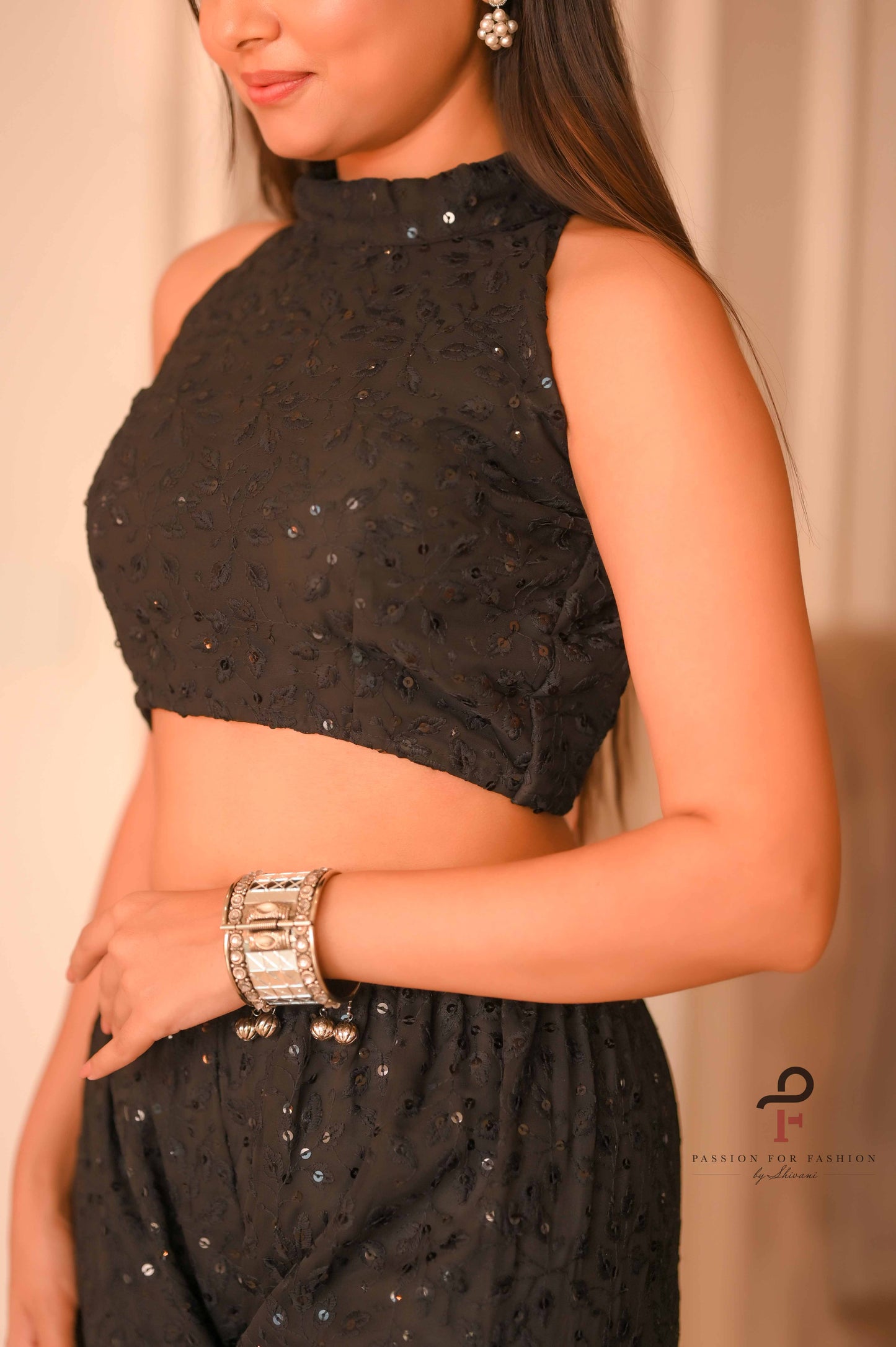 Midnight Leafy Black Sharara Set