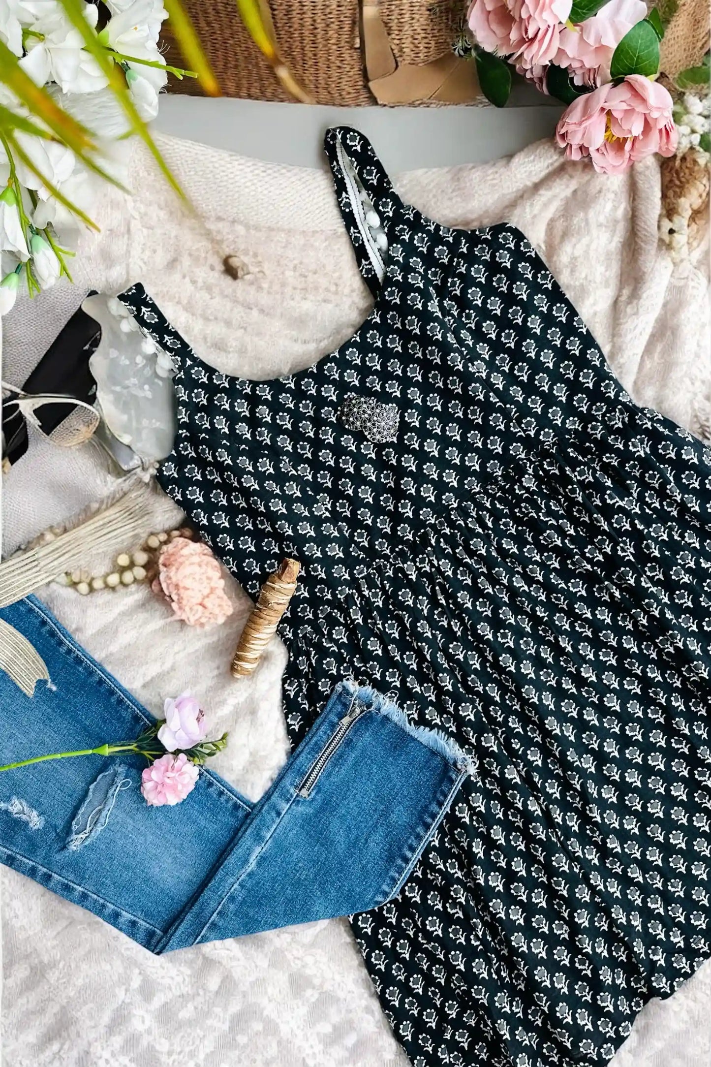 Block Black Hand Printed Peplum
