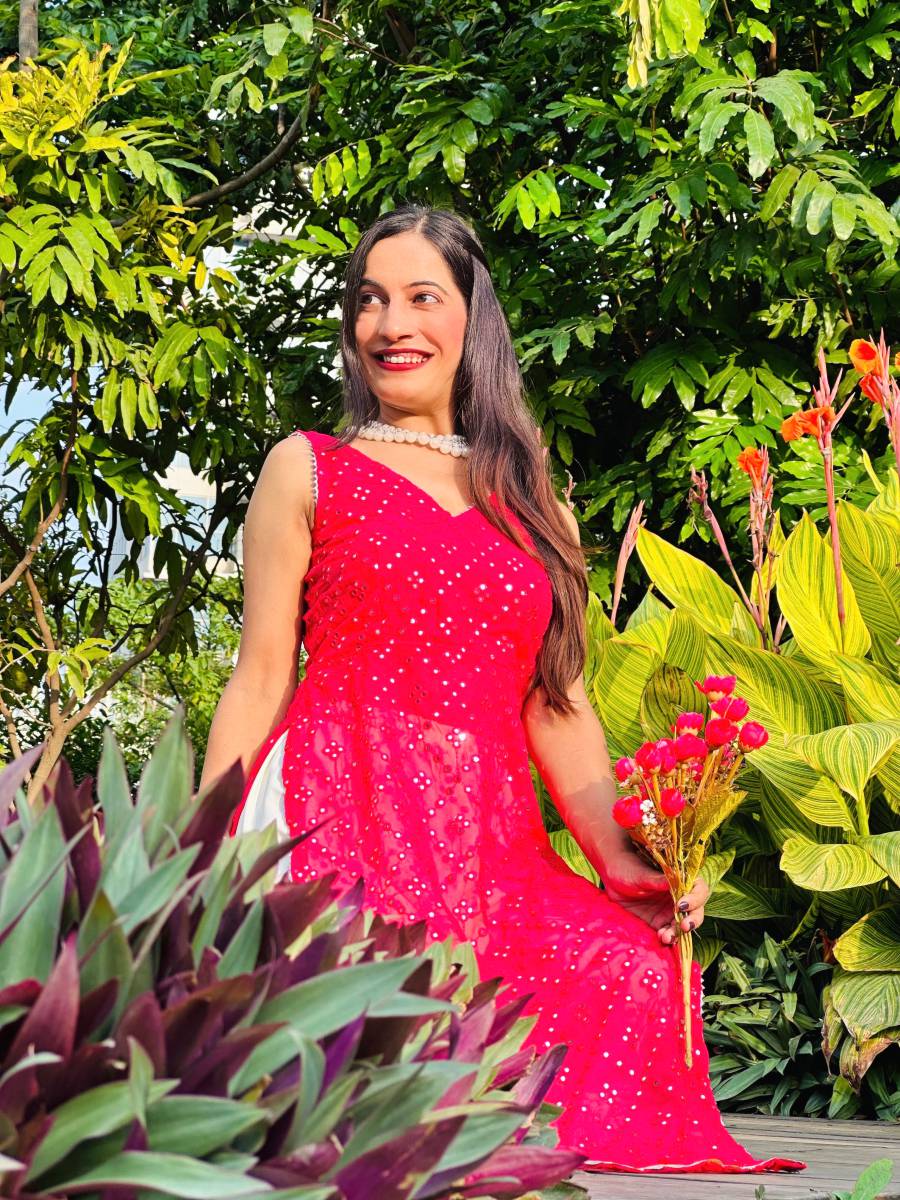 Salmon Pink Mirror Gulnaz Kurta