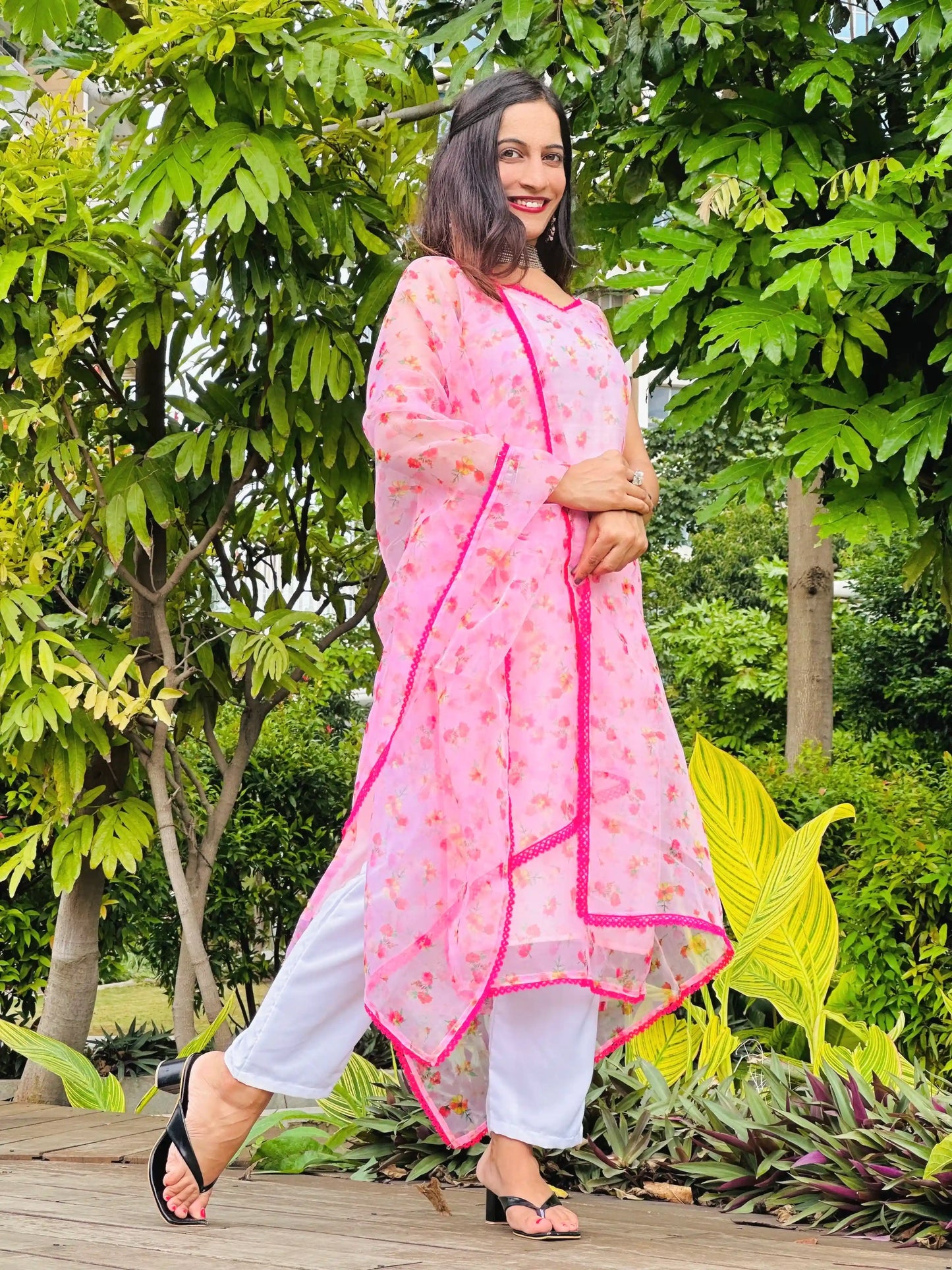 Pink Blush Organza Gulnaz Kurta
