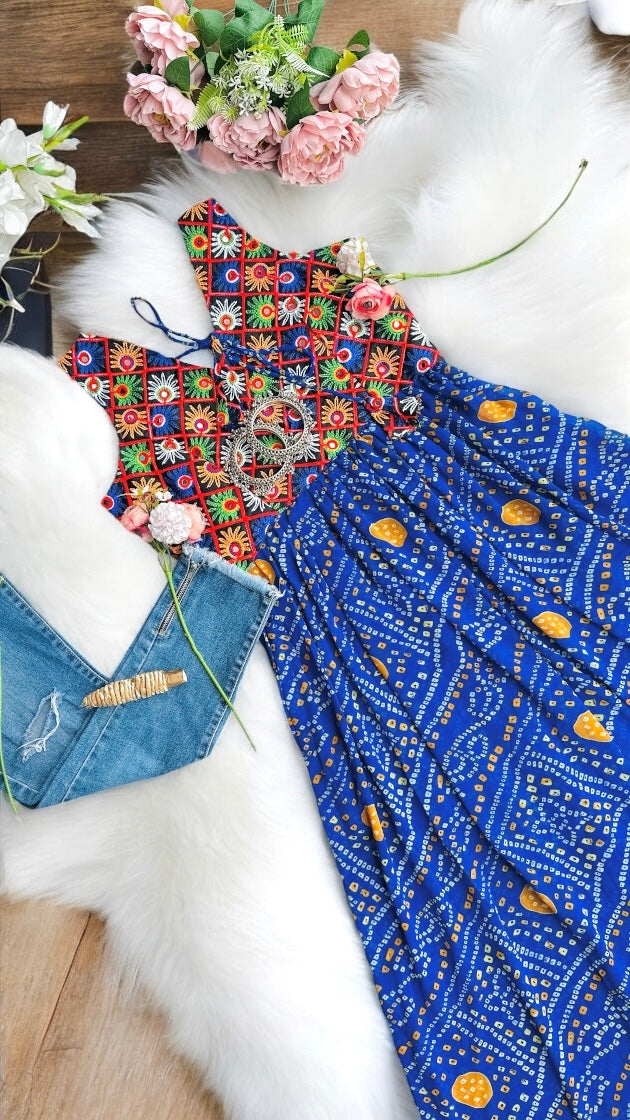 Blossom Blue Bandhej Gulnaz Kurta