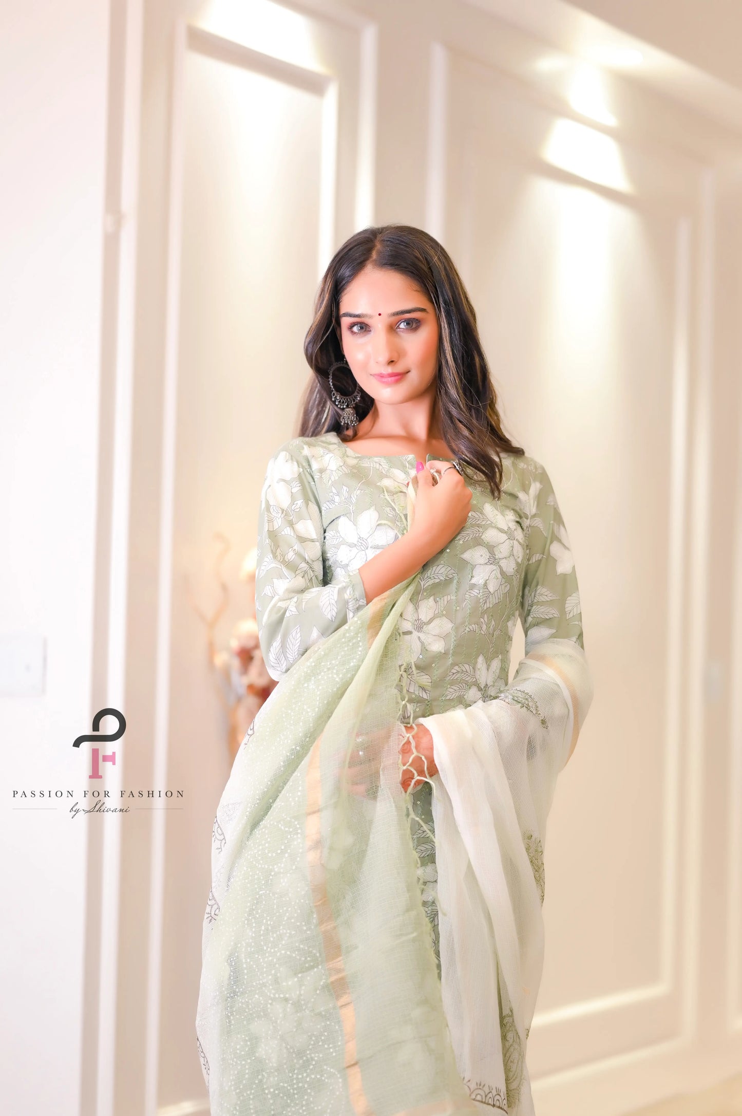 Blush Green Katha Work Meher Suit Set