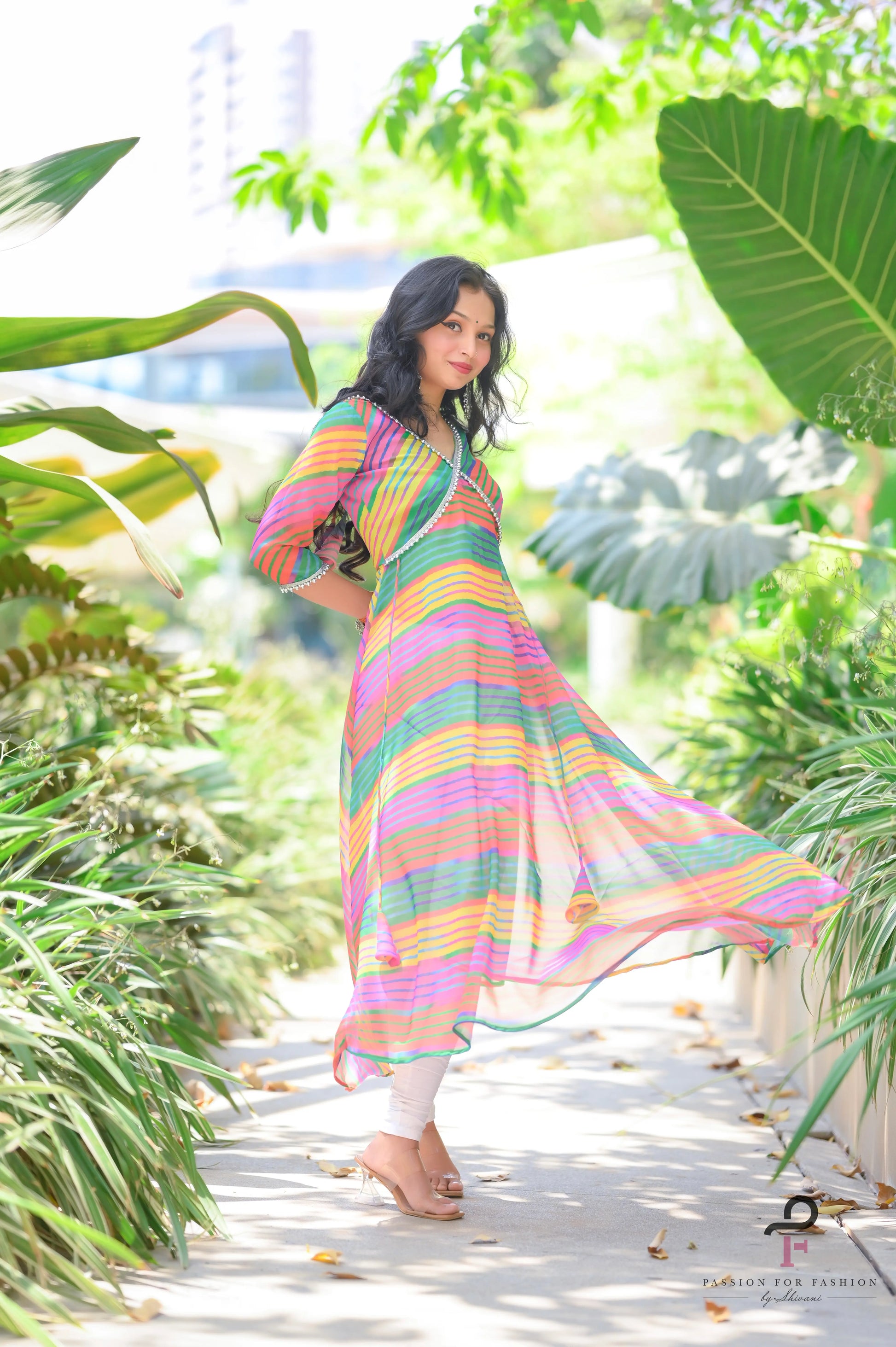 Rosebloom Blush Lehriya Twirl Anarkali - Passion for Fashion by Shivani
