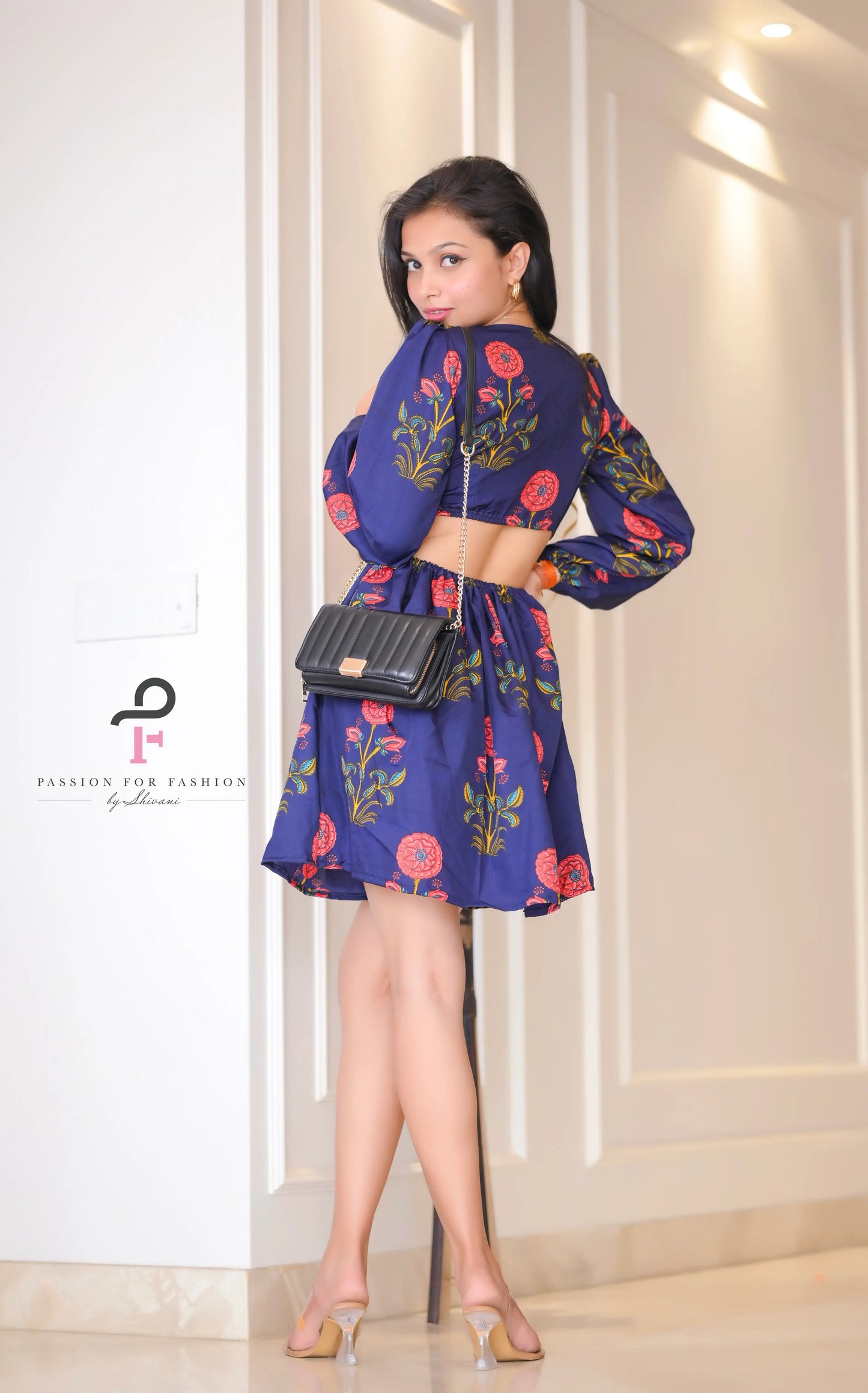 Asure Blue Blockprint Twirl Dress