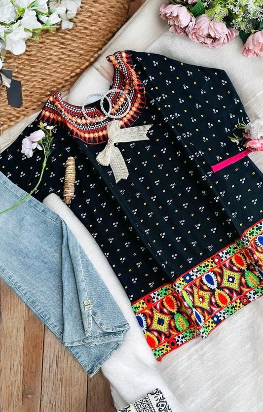 Black Bandhej Gamti Kurta - Passion for Fashion by Shivani