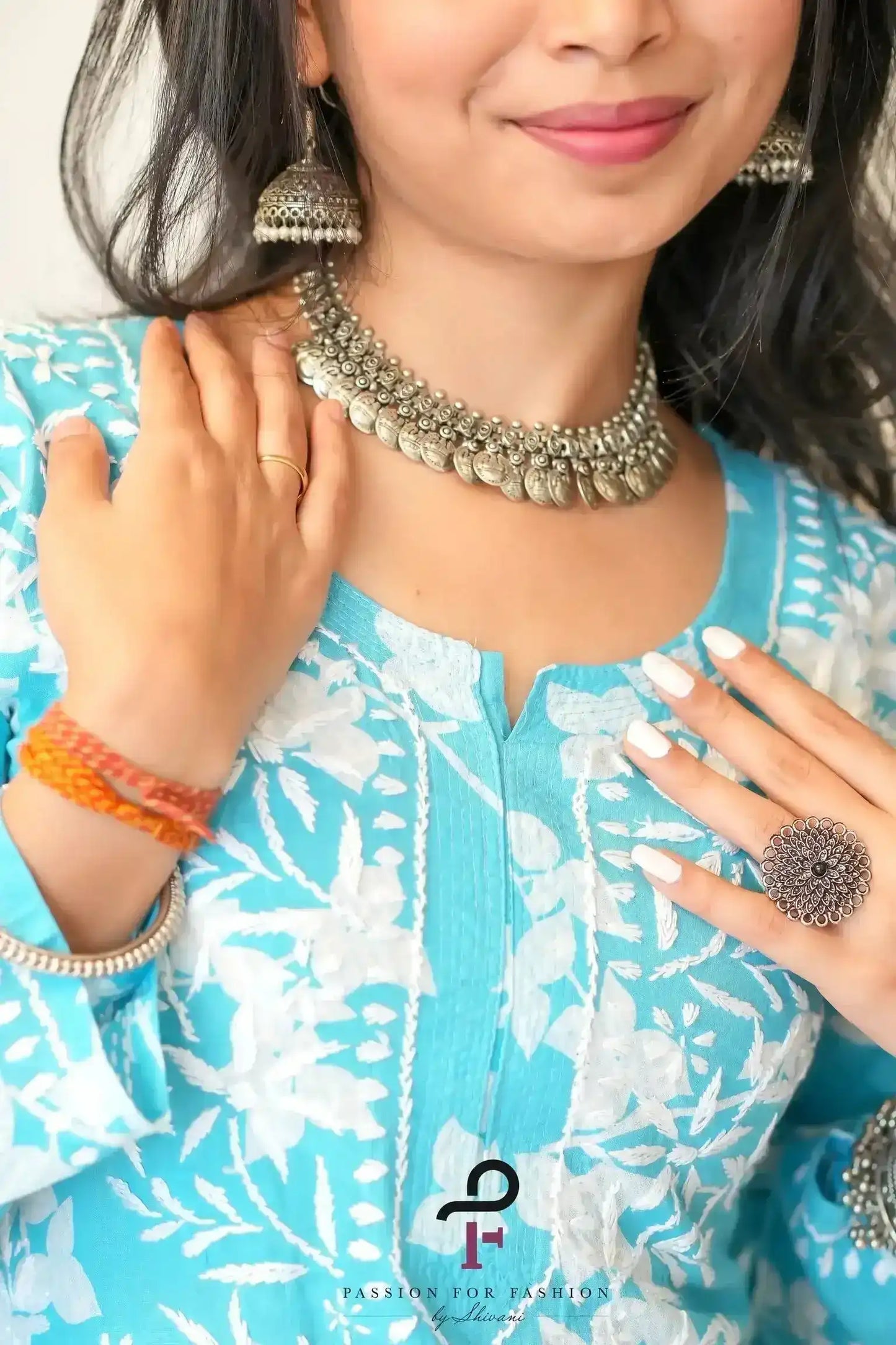 Blush Blue Anokhi Mul Chikan Kurta - Passion for Fashion by Shivani