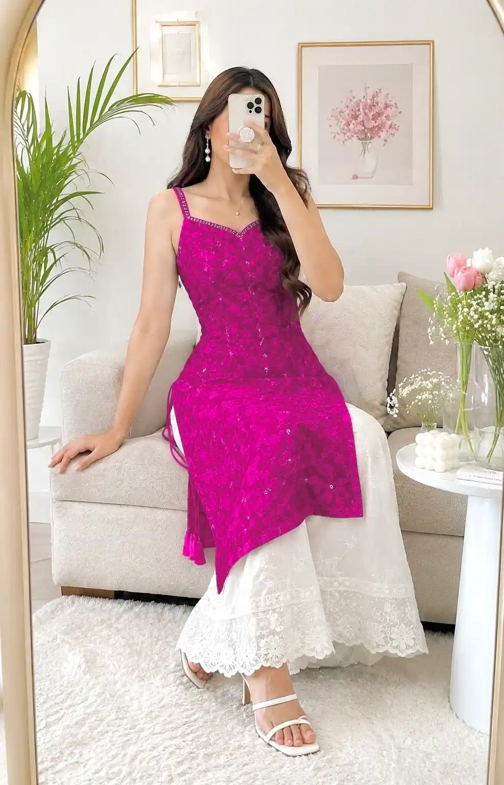 Gulnaz Fuchsia Embroidered Straight Kurta