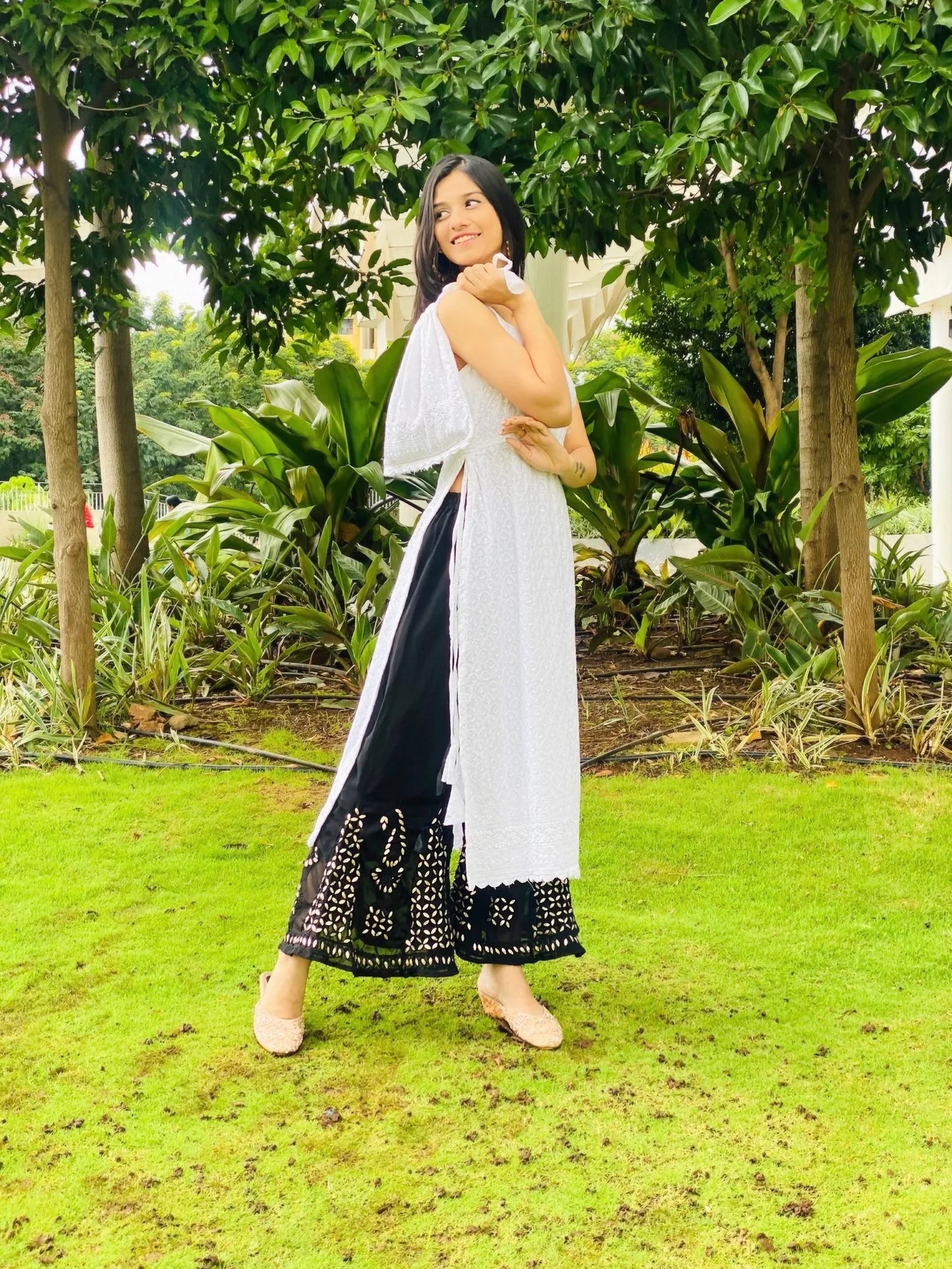 Mahima's Whimsical White Sequence Gulnaz Kurta