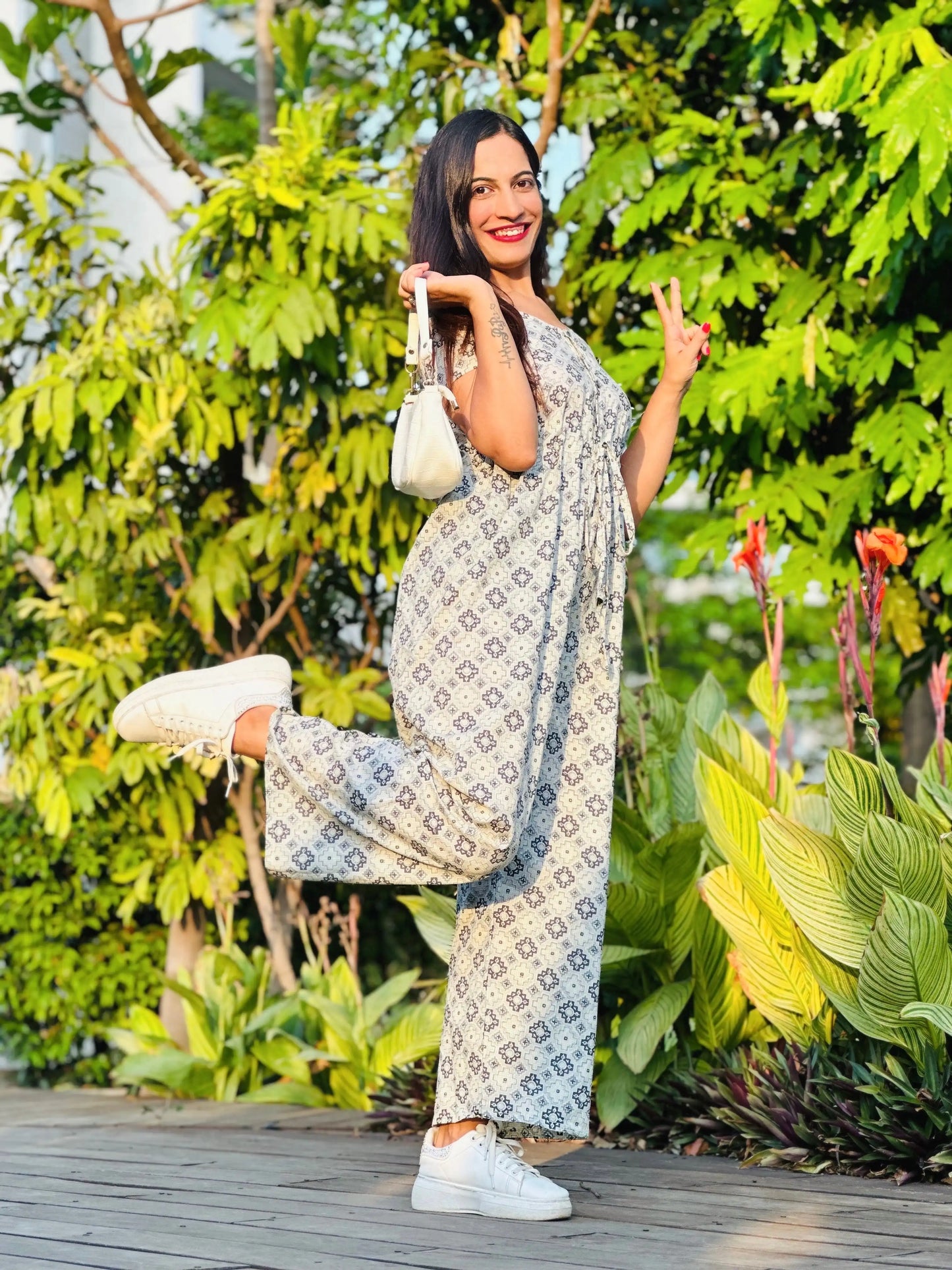Soft Grey Hand Print Jumpsuit