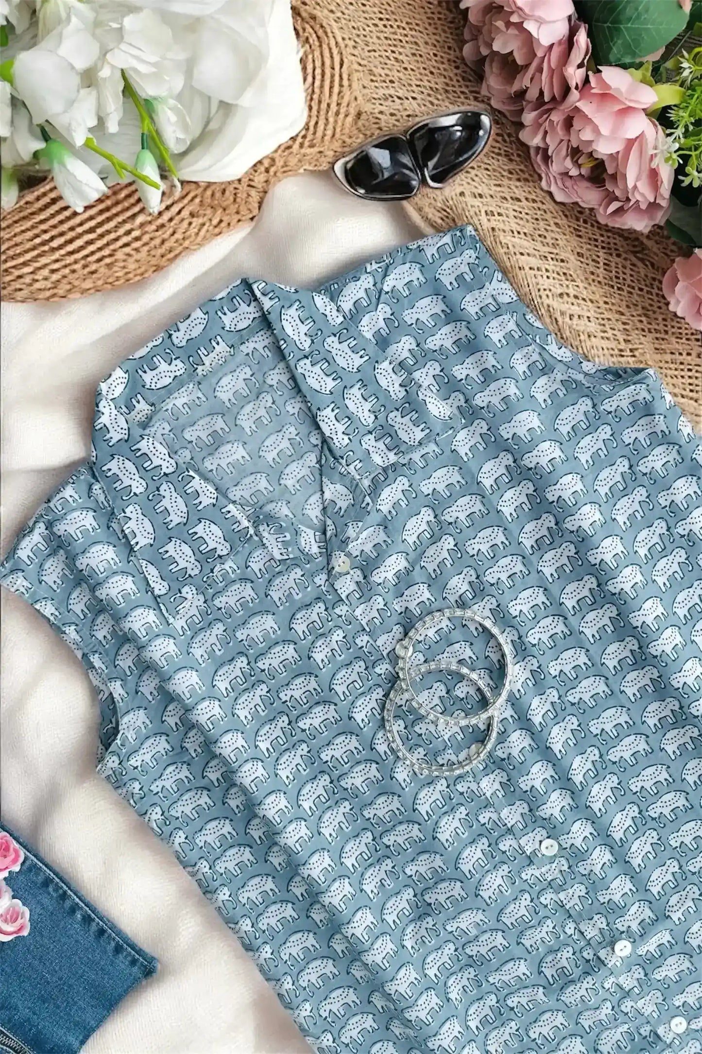 Grey Elephant Cute Collar Shirt