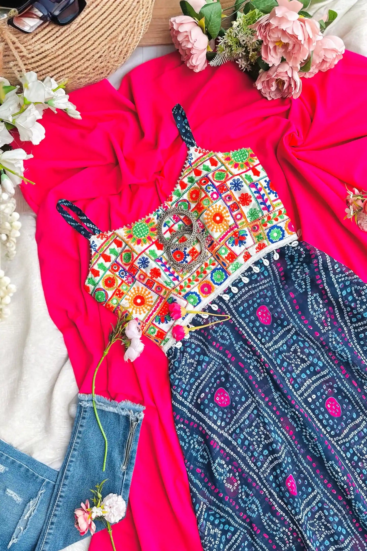 Azure Blue Bandhej Gulnaz Anarkali
