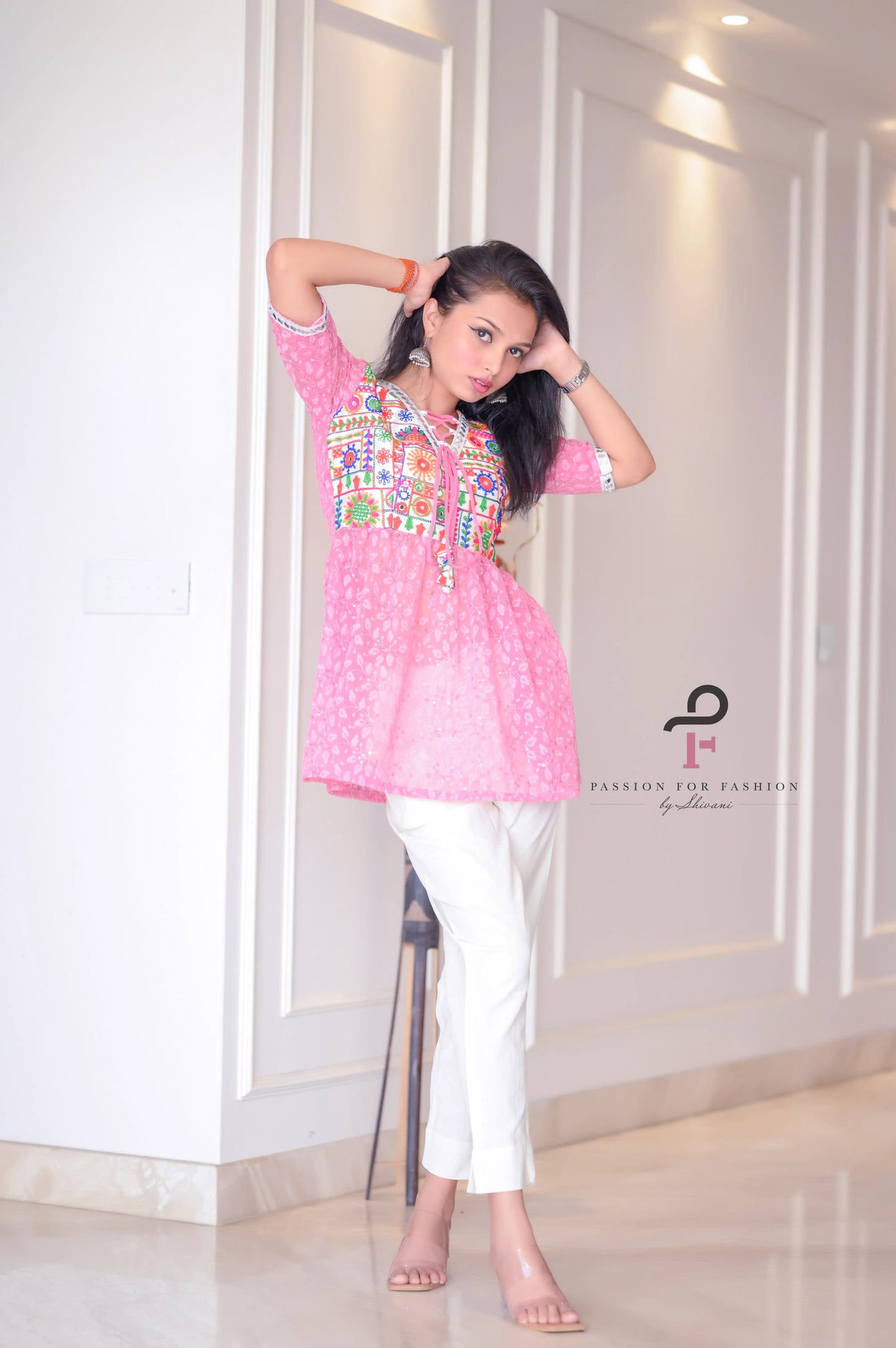 Daisy Peach Embroidered Peplum Top