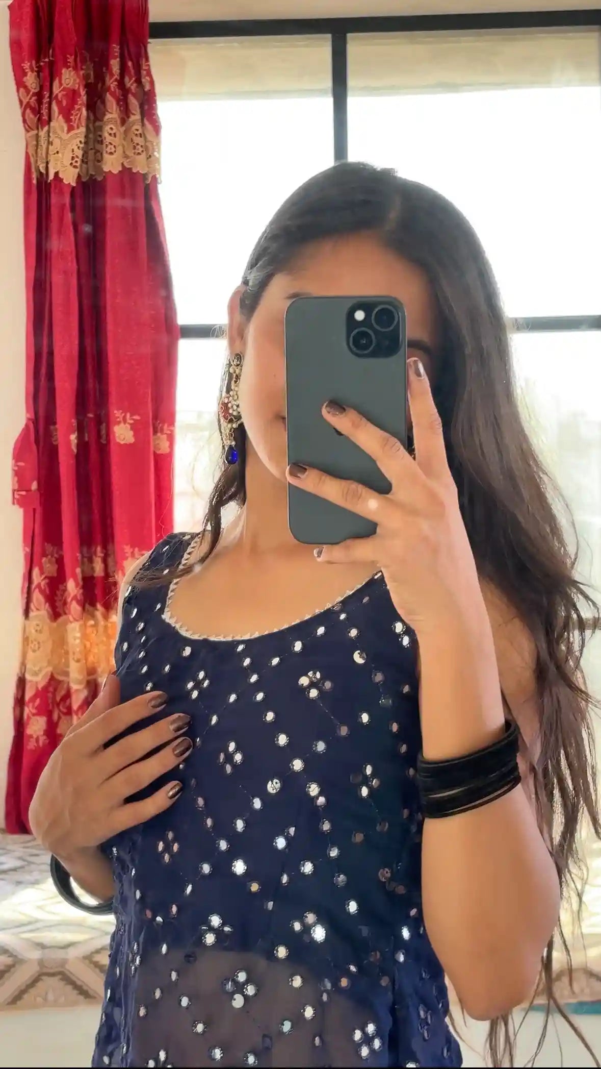 Pinal’s Blue Mirror Gulnaz Kurta - Passion for Fashion by Shivani