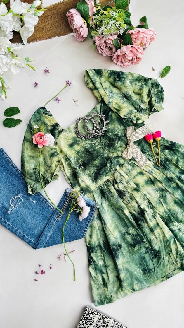 Forest Green Tye Dye Peplum Top
