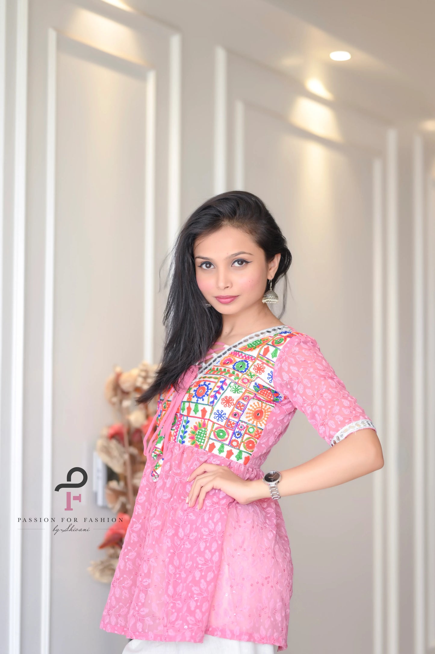 Daisy Peach Embroidered Peplum Top