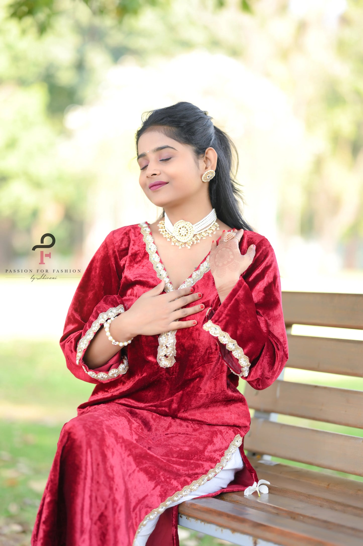 Rose Maroon Velvet Gulnaz Kurta