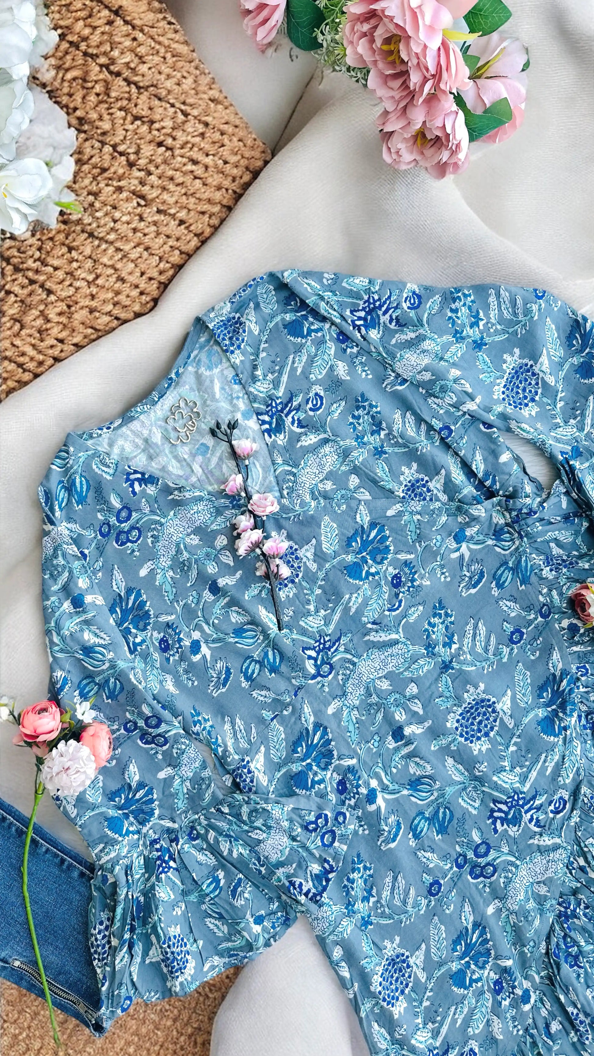 Pearl Grey Jaipuri Frill Twirl Dress - Passion for Fashion by Shivani