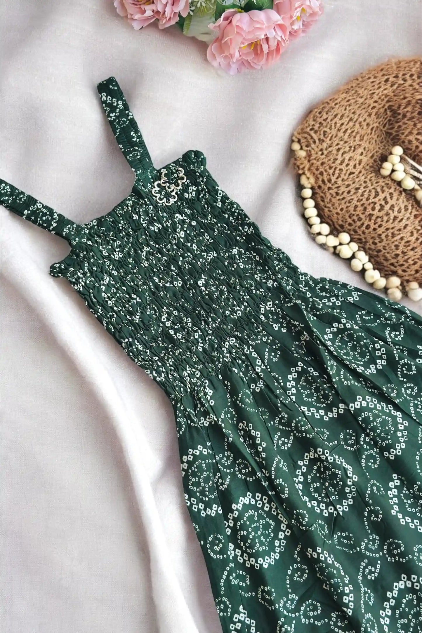 Green Bandhej Smoky Twirl Dress