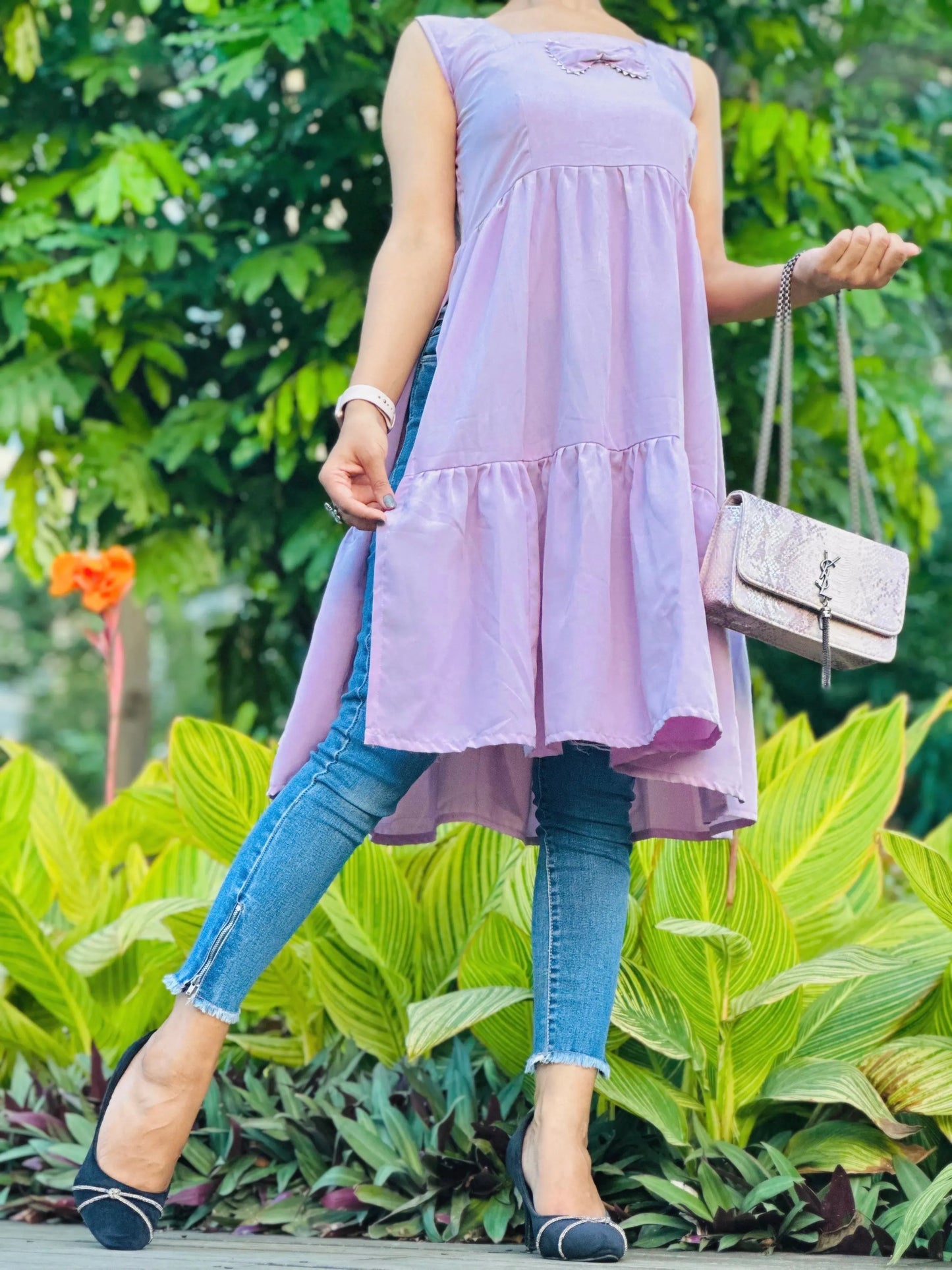 Blush Lilac Bow Gulnaz Frill Kurta