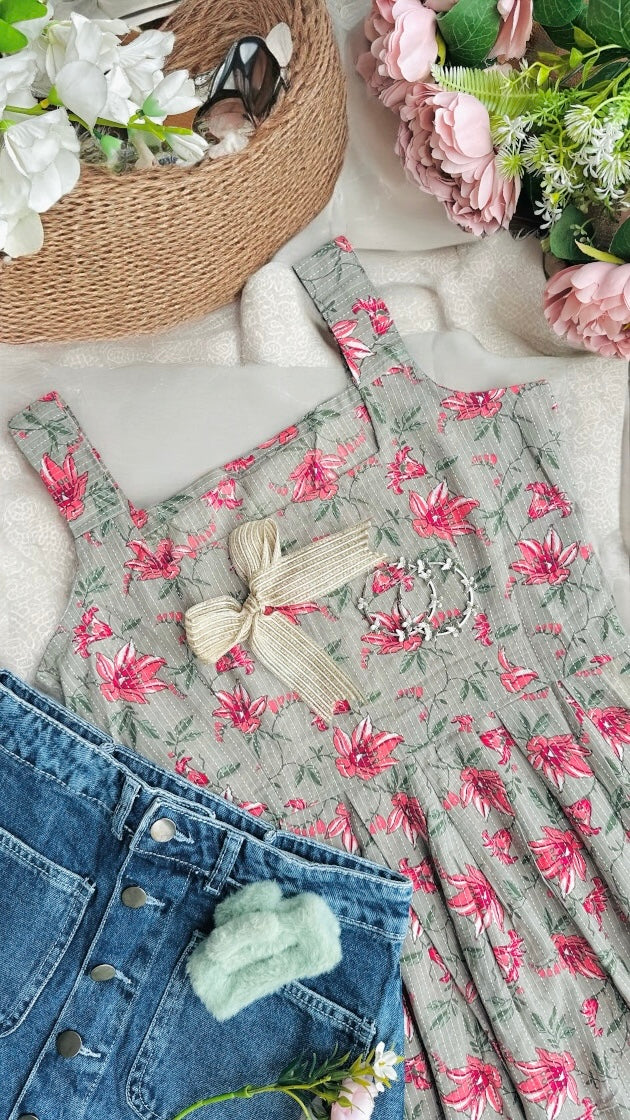 Cute Grey Hand Printed Peplum Top