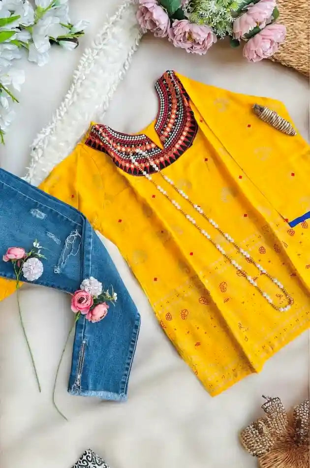 Gamti Yellow Elephant Short Kurta - Passion for Fashion by Shivani