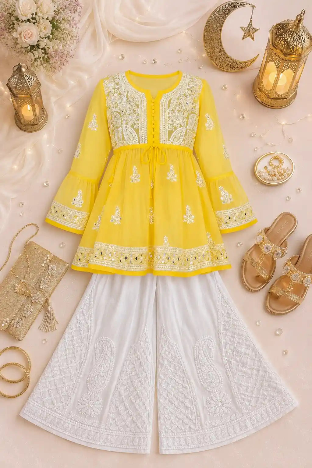 Sunflower Yellow Noor Mirror Chikankari