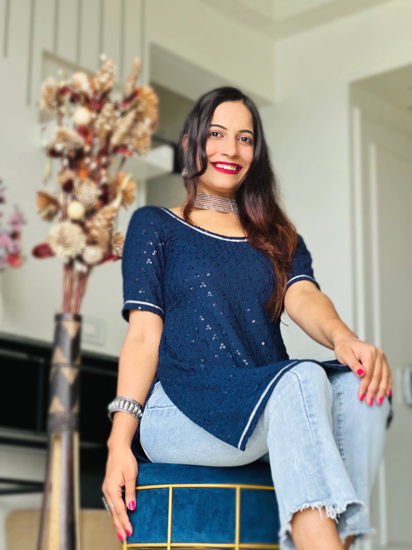 Azure Blue Sequence Gulnaz Kurta